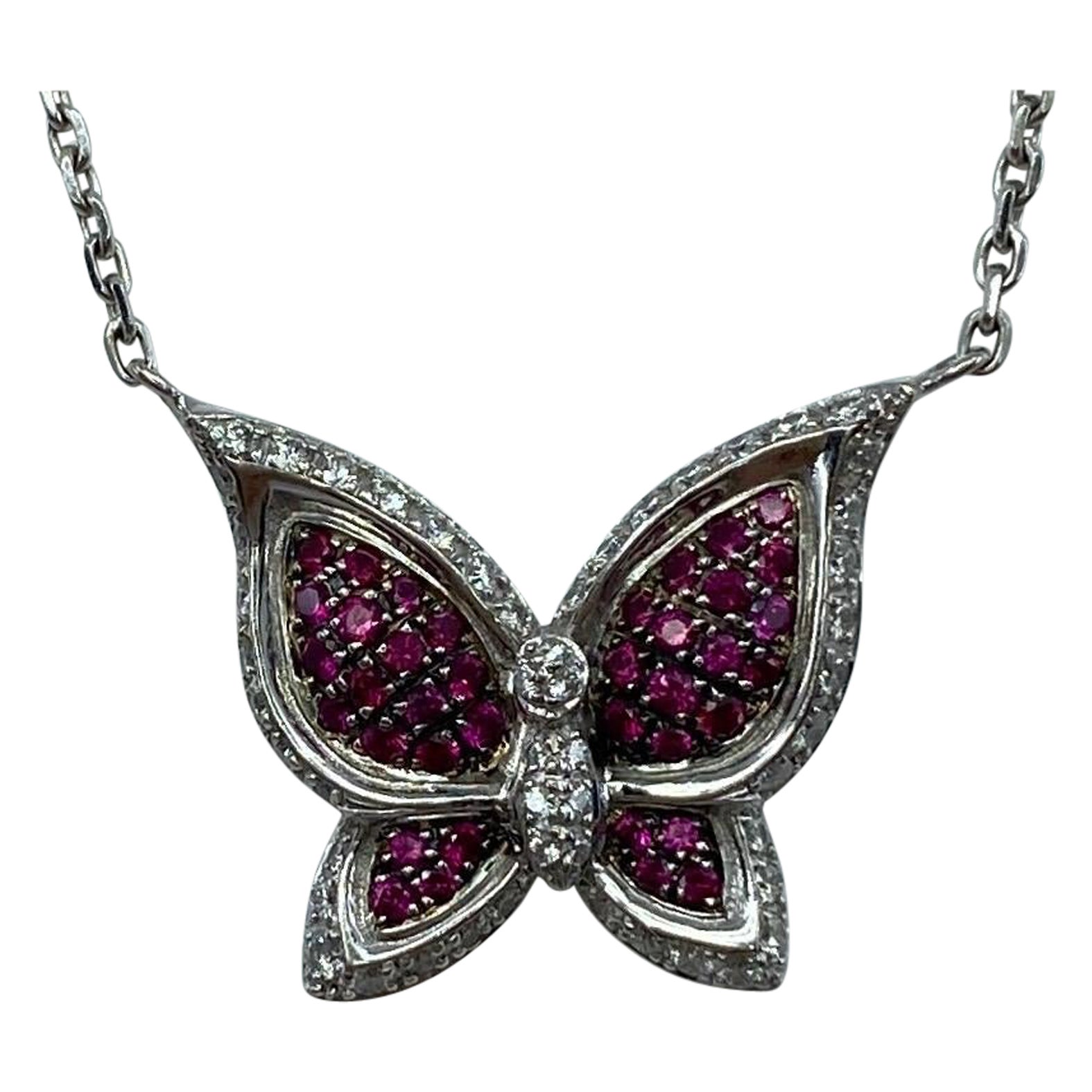 Seltene Chopard Schmetterling Rubin & Diamant 18k Weißgold Anhänger Halskette mit COA