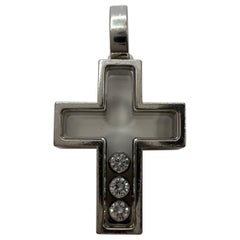 Rare Chopard Happy Diamonds Cross 18 Karat White Gold Pendant