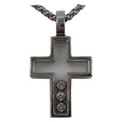 Rare Chopard Happy Diamonds Cross 18 Karat White Gold Pendant Necklace