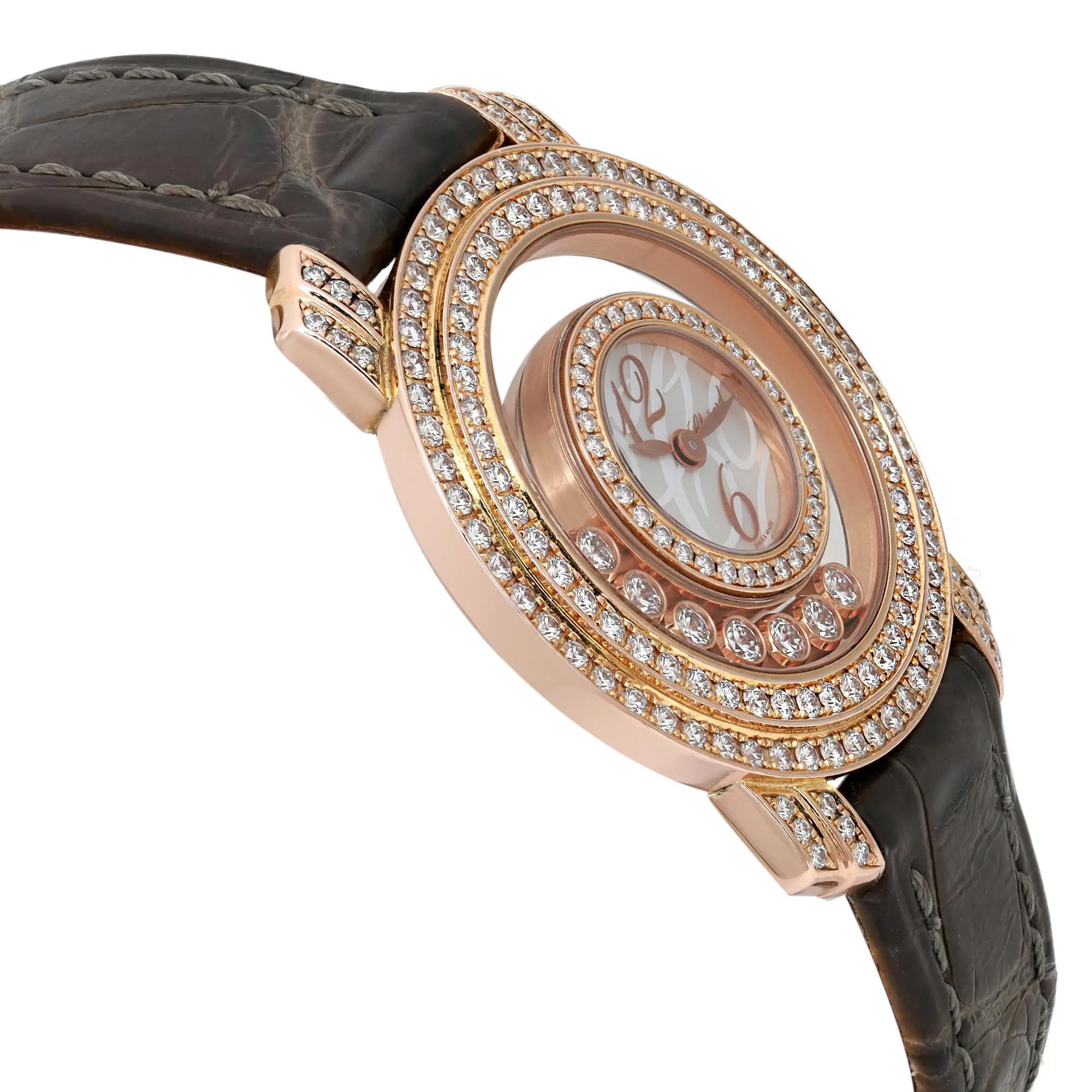 Women's or Men's Rare Chopard Happy Diamonds Diamond 18K Rose Gold Silver Dial Watch 209245-5001 For Sale