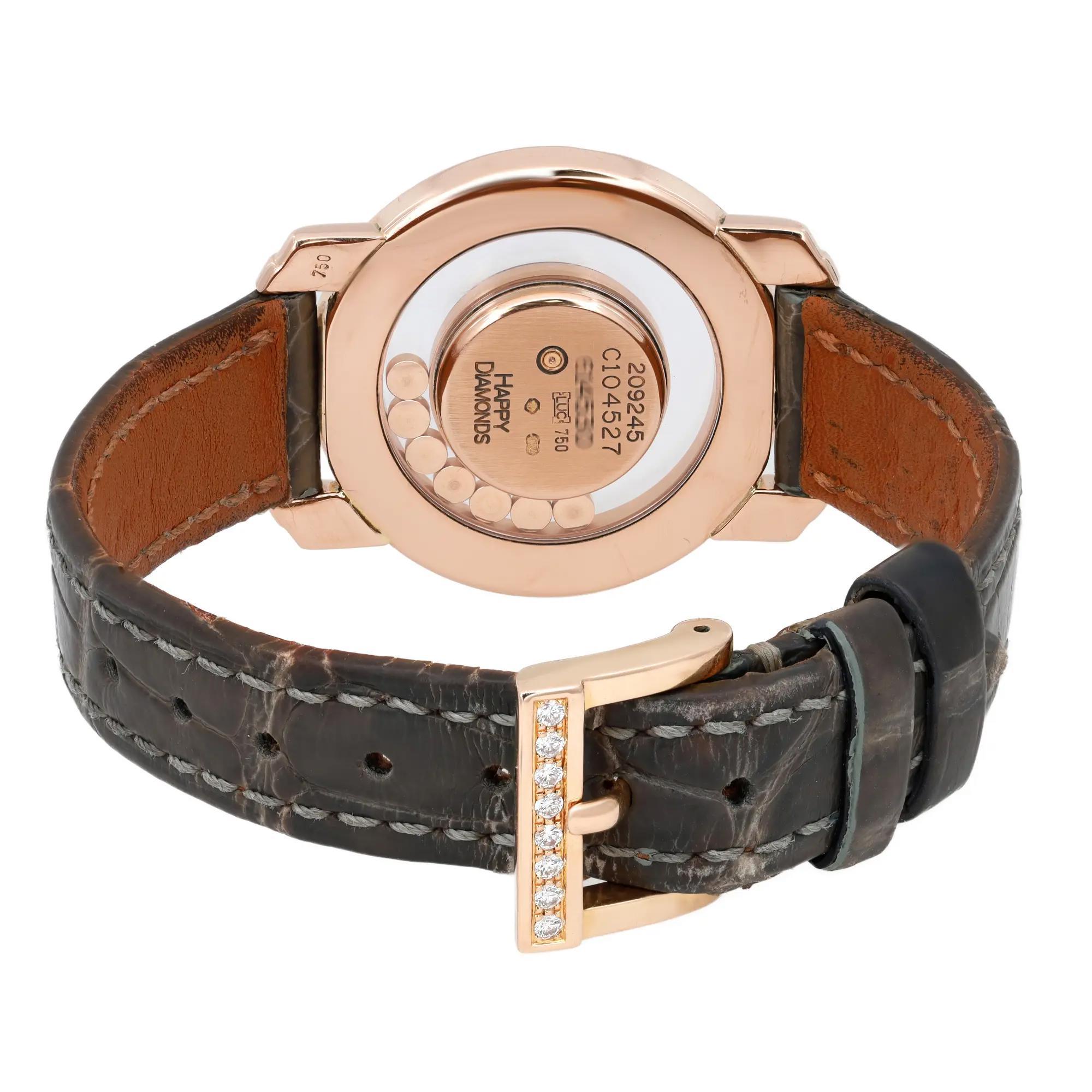 Rare Chopard Happy Diamonds Diamond 18K Rose Gold Silver Dial Watch 209245-5001 For Sale 1