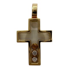 Rare Chopard Happy Diamonds Yellow Sapphire Cross 18 Karat Yellow Gold Pendant
