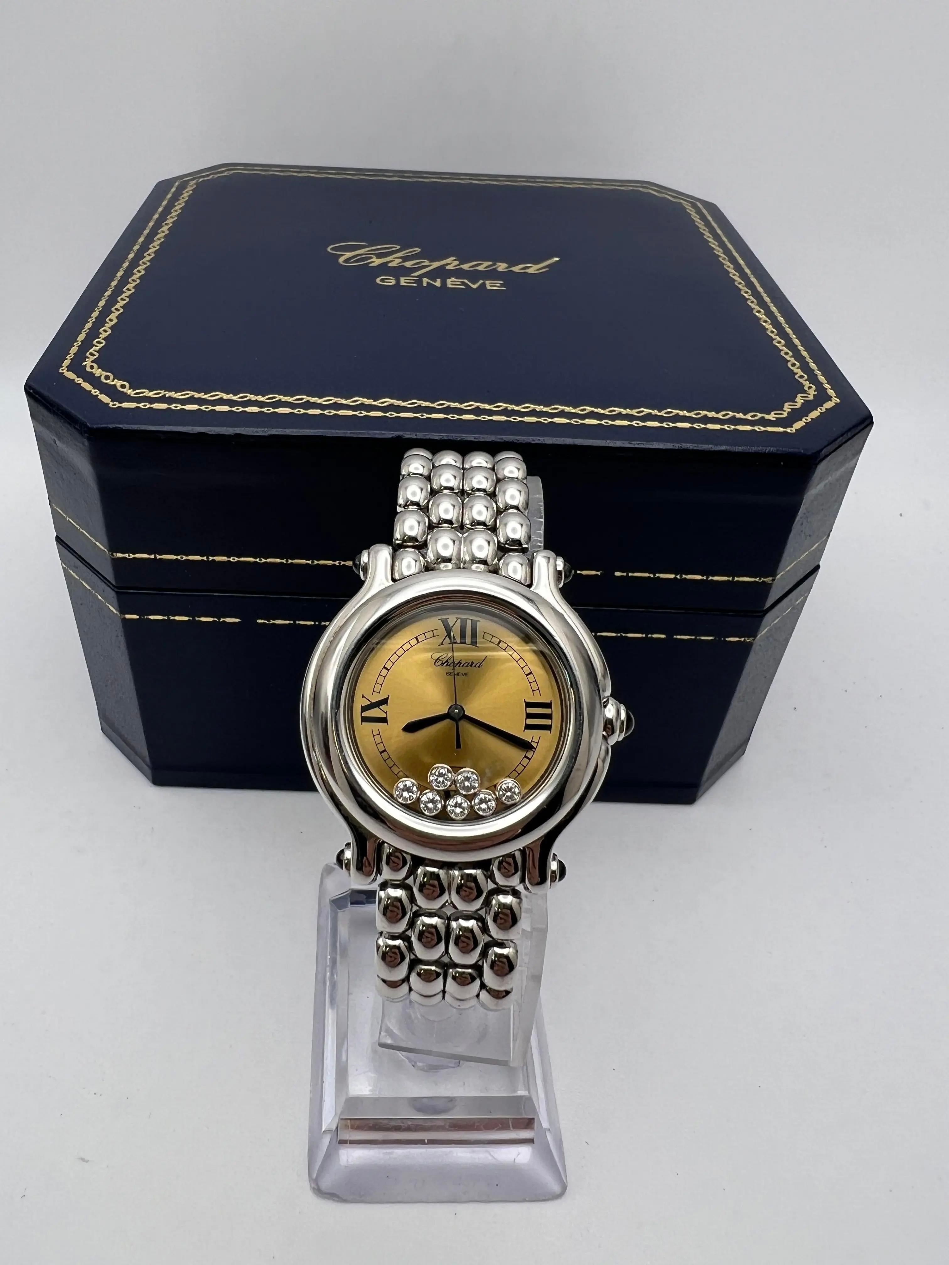 Seltene Chopard Happy Sport 32mm 7 Diamant Champagner Zifferblatt Box Set 27/8236-23 (Rundschliff) im Angebot