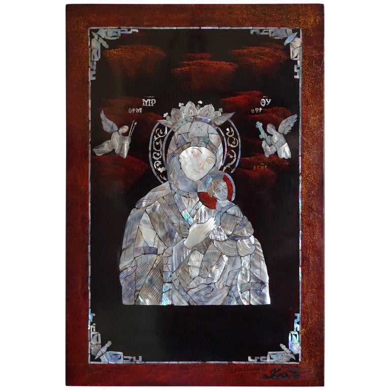 Rare Christian Art, Mother of Pearl Inlaid Mary and Child Jesus Mosaic ...