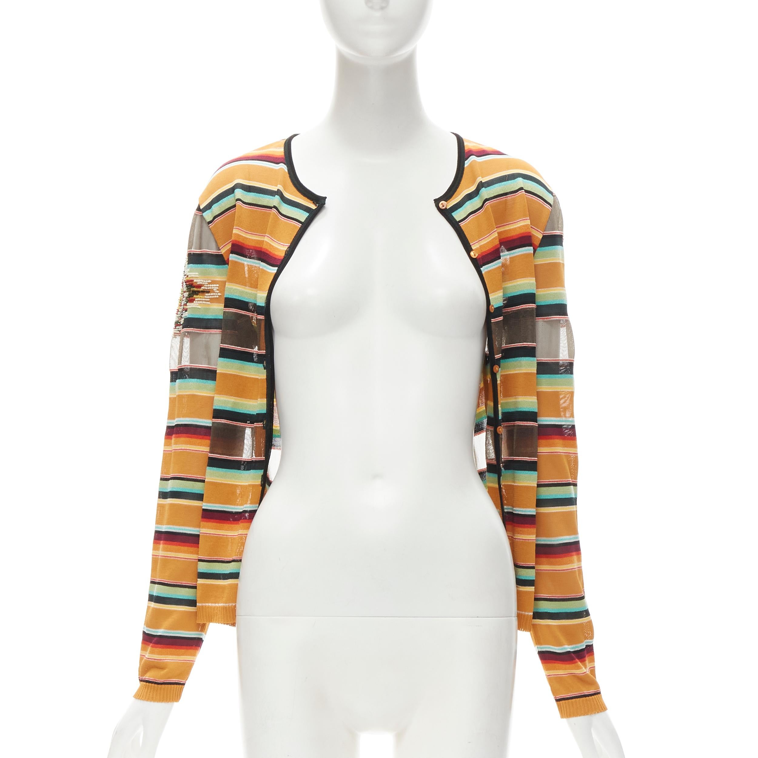 rare CHRISTIAN DIOR 2001 Galliano striped sheer panel aztec cardigan FR38 S In Good Condition In Hong Kong, NT