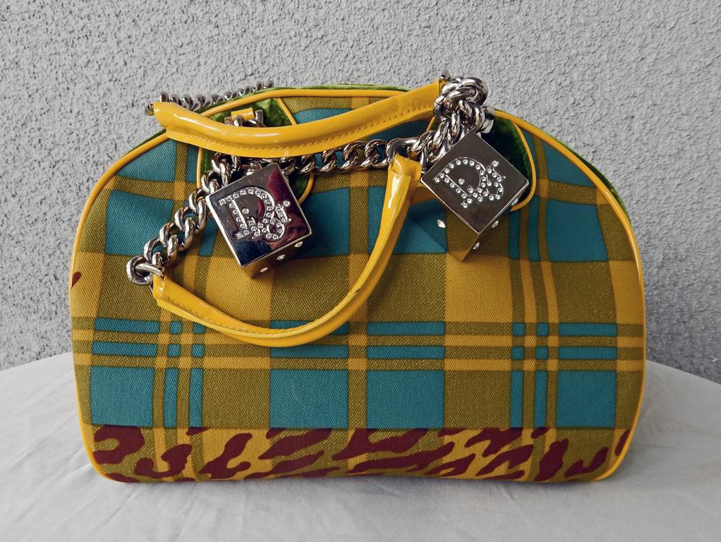 Rare sac à main Christian Dior 2004 Gambler Dice Bowler Style  Taille LG Excellent état - En vente à Los Angeles, CA