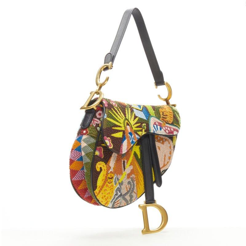 rare CHRISTIAN DIOR 2018 Saddle multi bead embellished shoulder bag In Excellent Condition In Hong Kong, NT