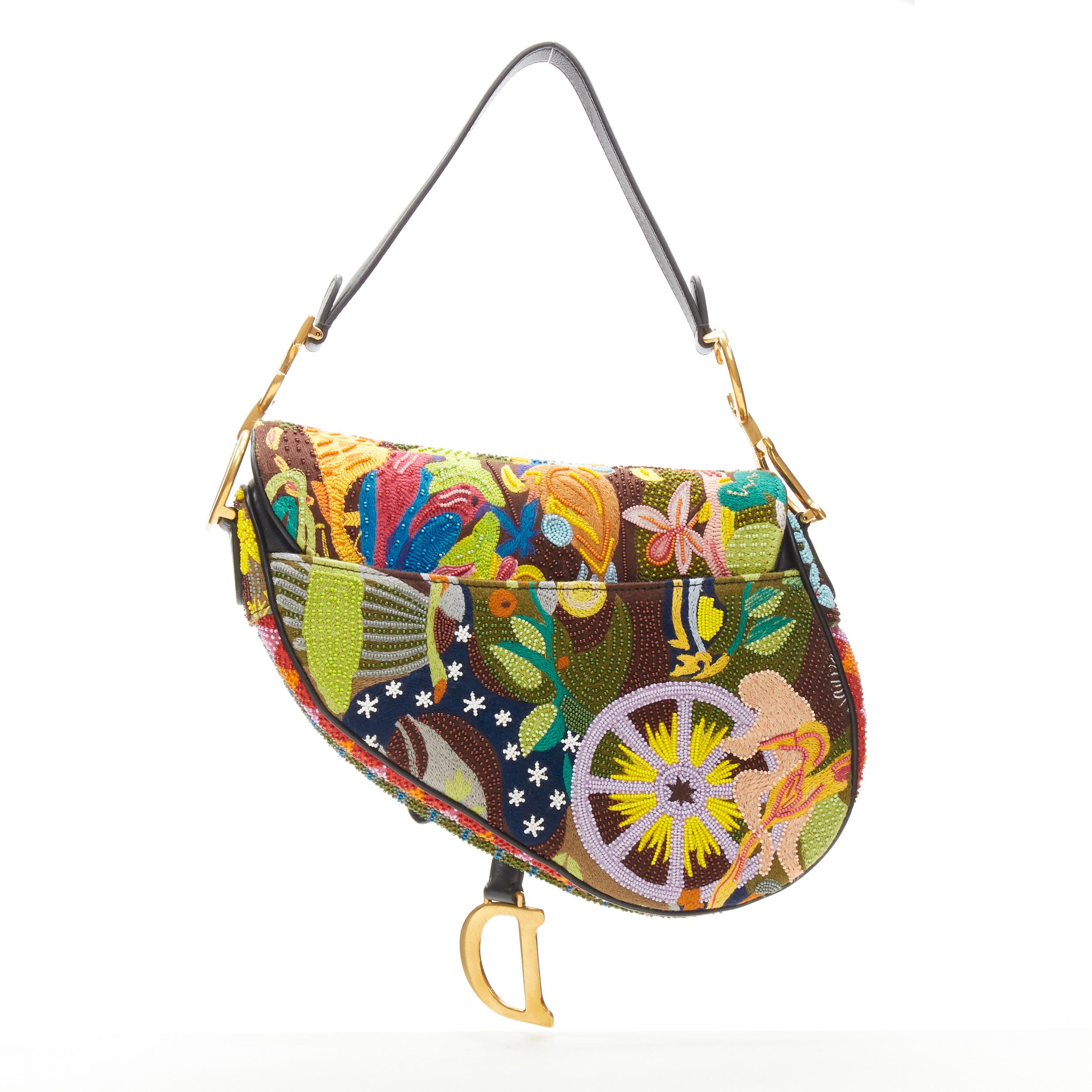 rare CHRISTIAN DIOR 2018 Saddle multi bead embellished shoulder bag In Excellent Condition In Hong Kong, NT