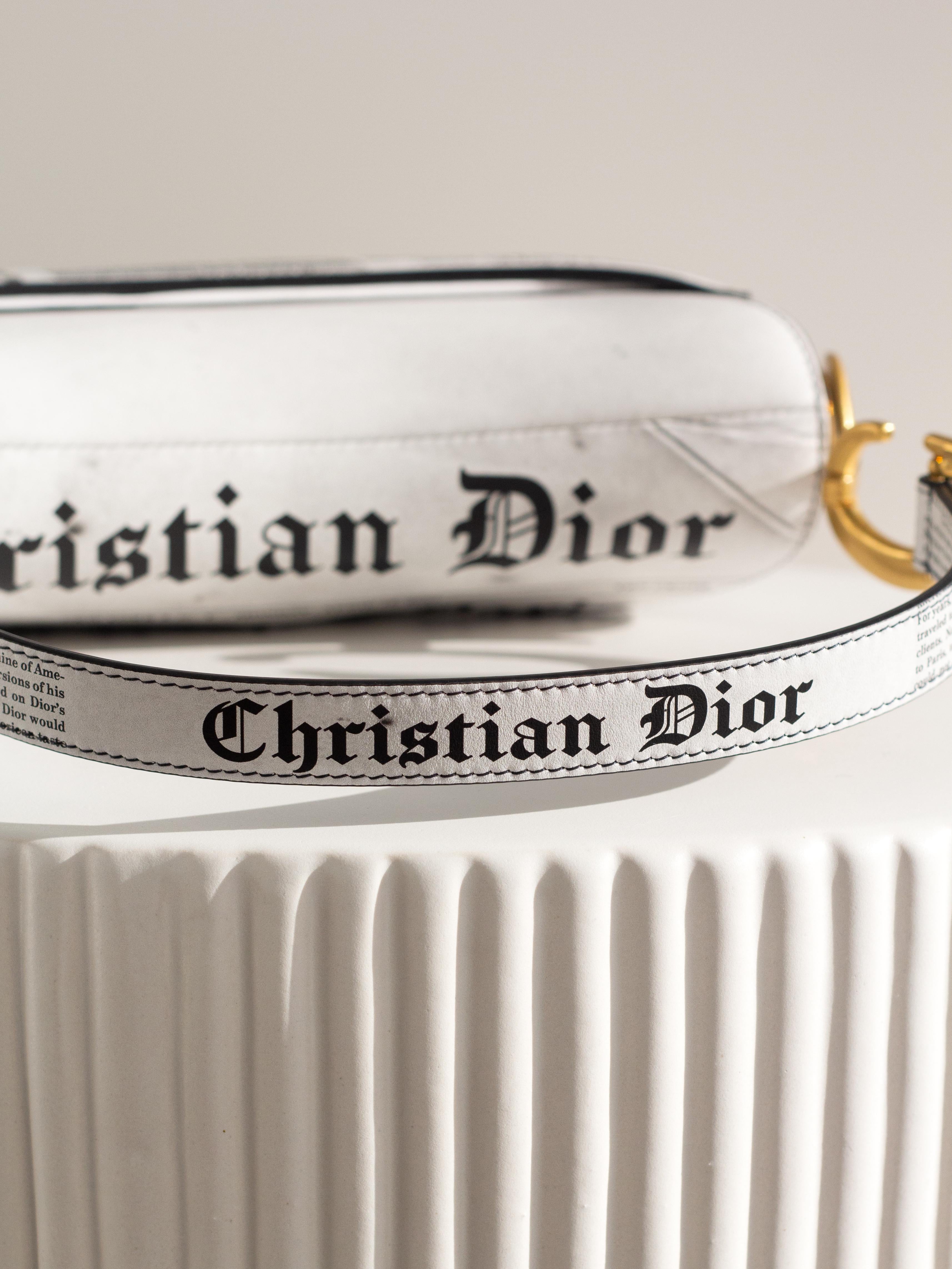 Rare Christian Dior 2024 Newspaper Print White Black Calfskin Saddle Bag 7