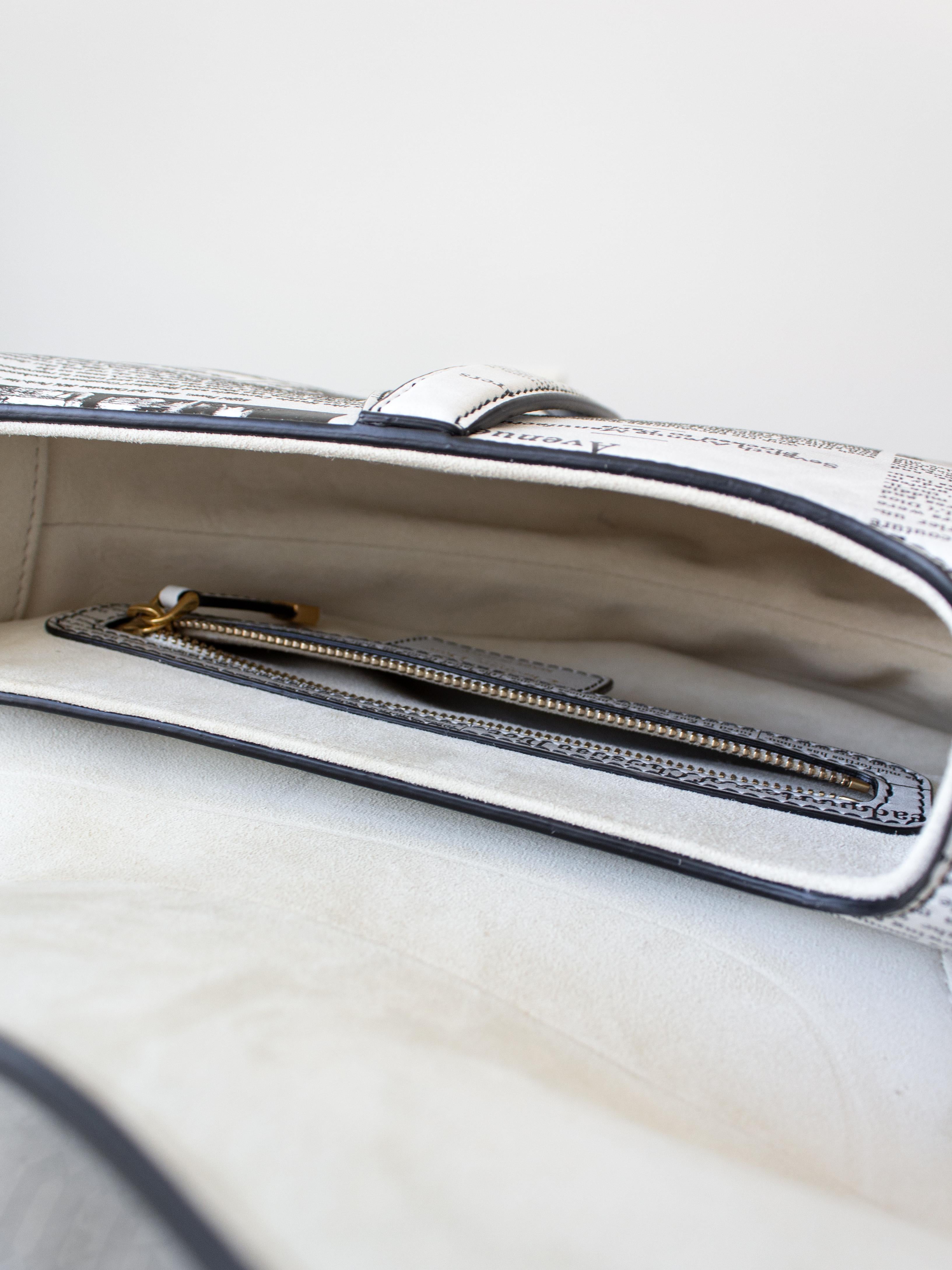 Rare Christian Dior 2024 Newspaper Print White Black Calfskin Saddle Bag 5