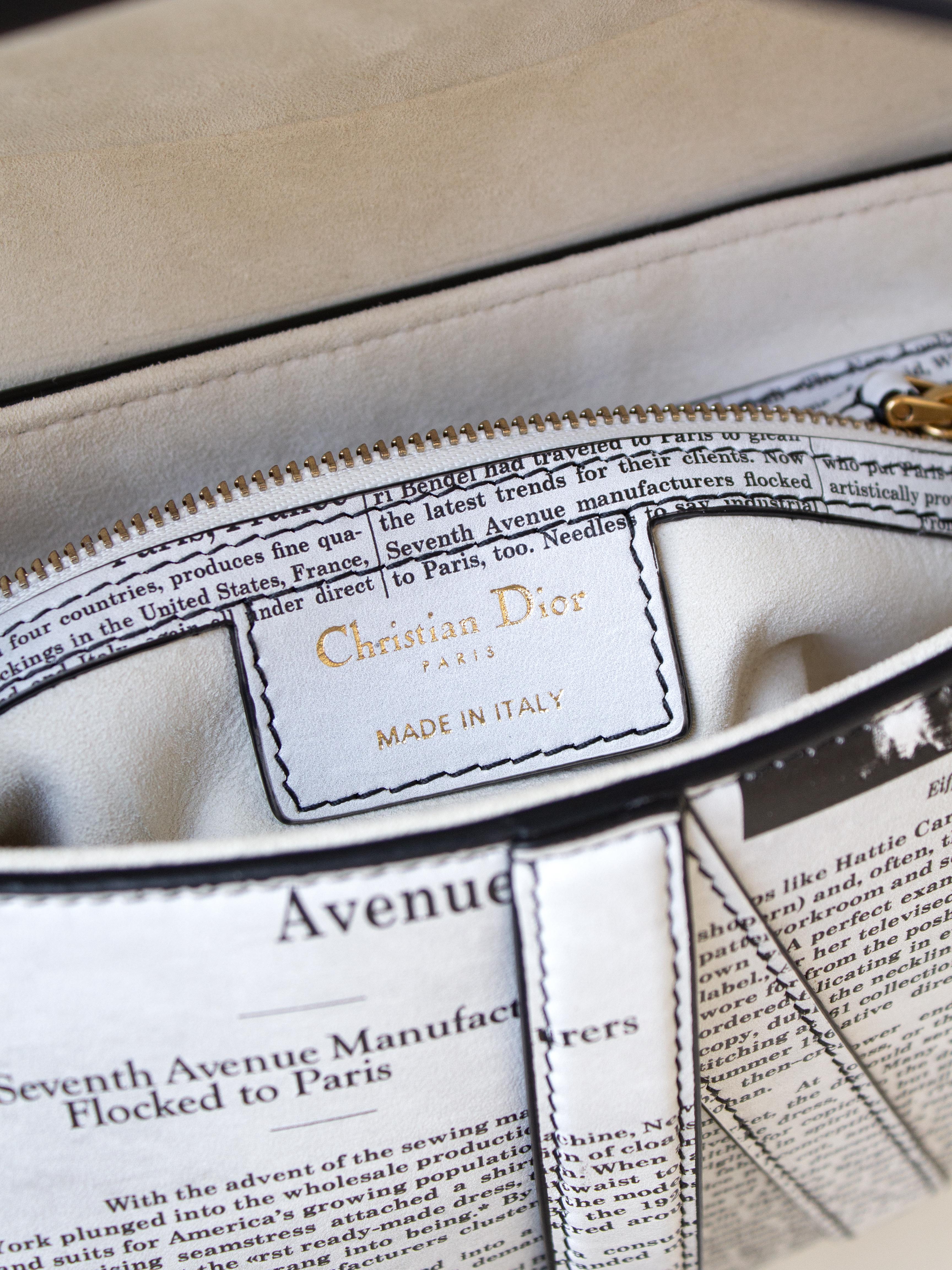 Rare Christian Dior 2024 Newspaper Print White Black Calfskin Saddle Bag 6
