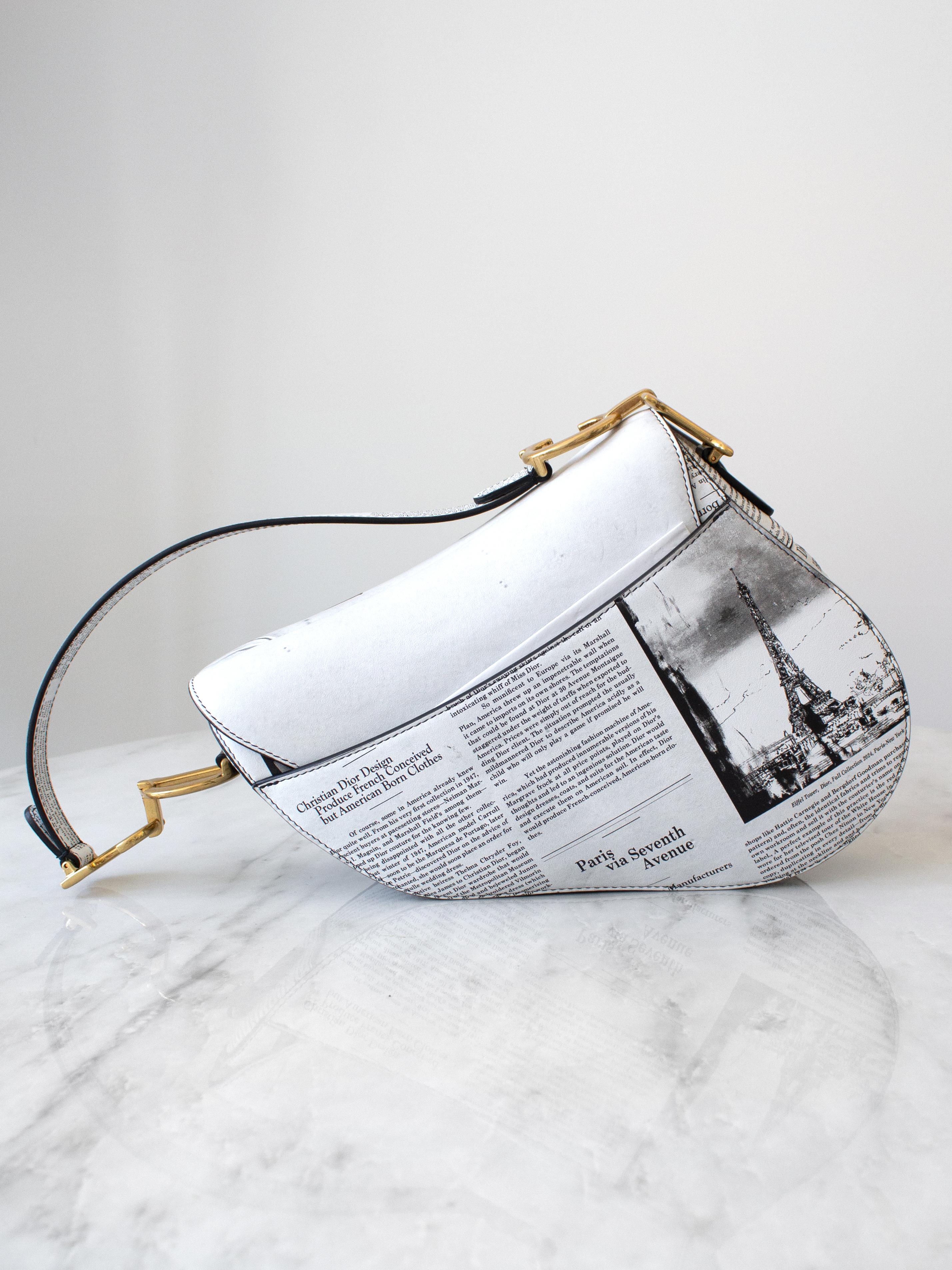 Rare Christian Dior 2024 Newspaper Print White Black Calfskin Saddle Bag For Sale at 1stDibs dior saddle bag newspaper dior newspaper saddle bag 2024 dior saddle newspaper