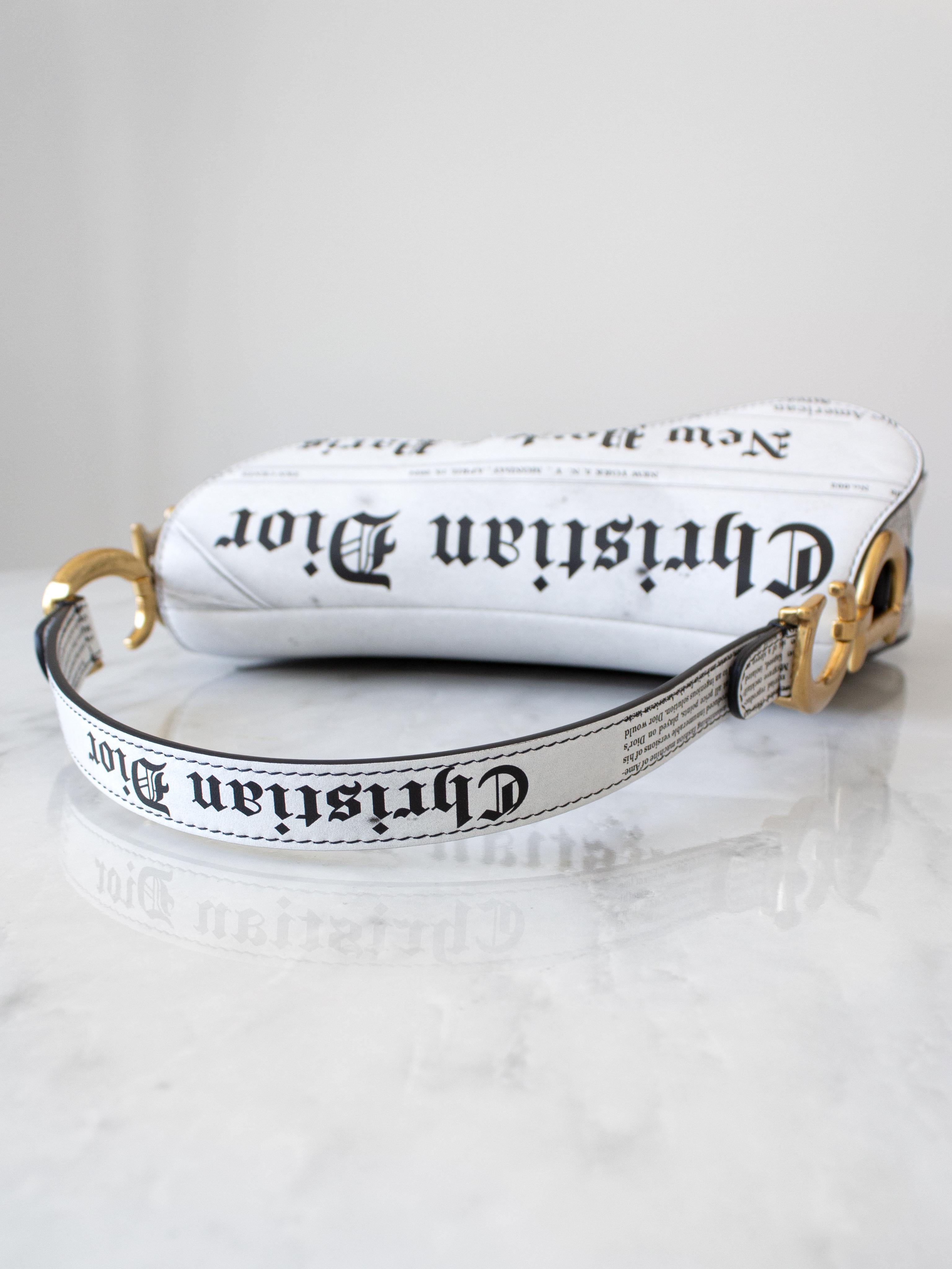 Rare Christian Dior 2024 Newspaper Print White Black Calfskin Saddle Bag 1