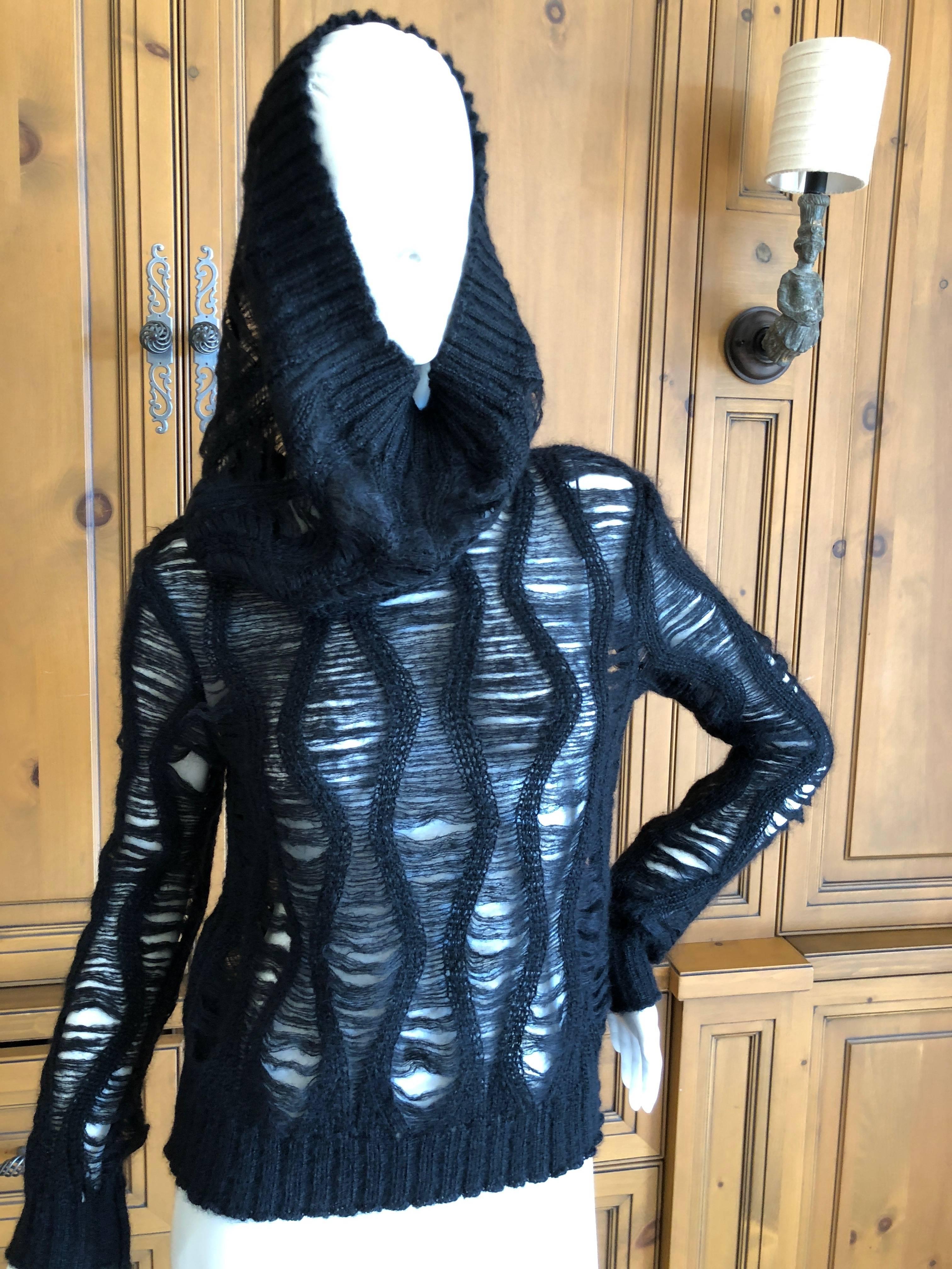 Rare Christian Dior by Galliano Black Mohair Open Weave Cowl Neck Sweater 
Bust 36