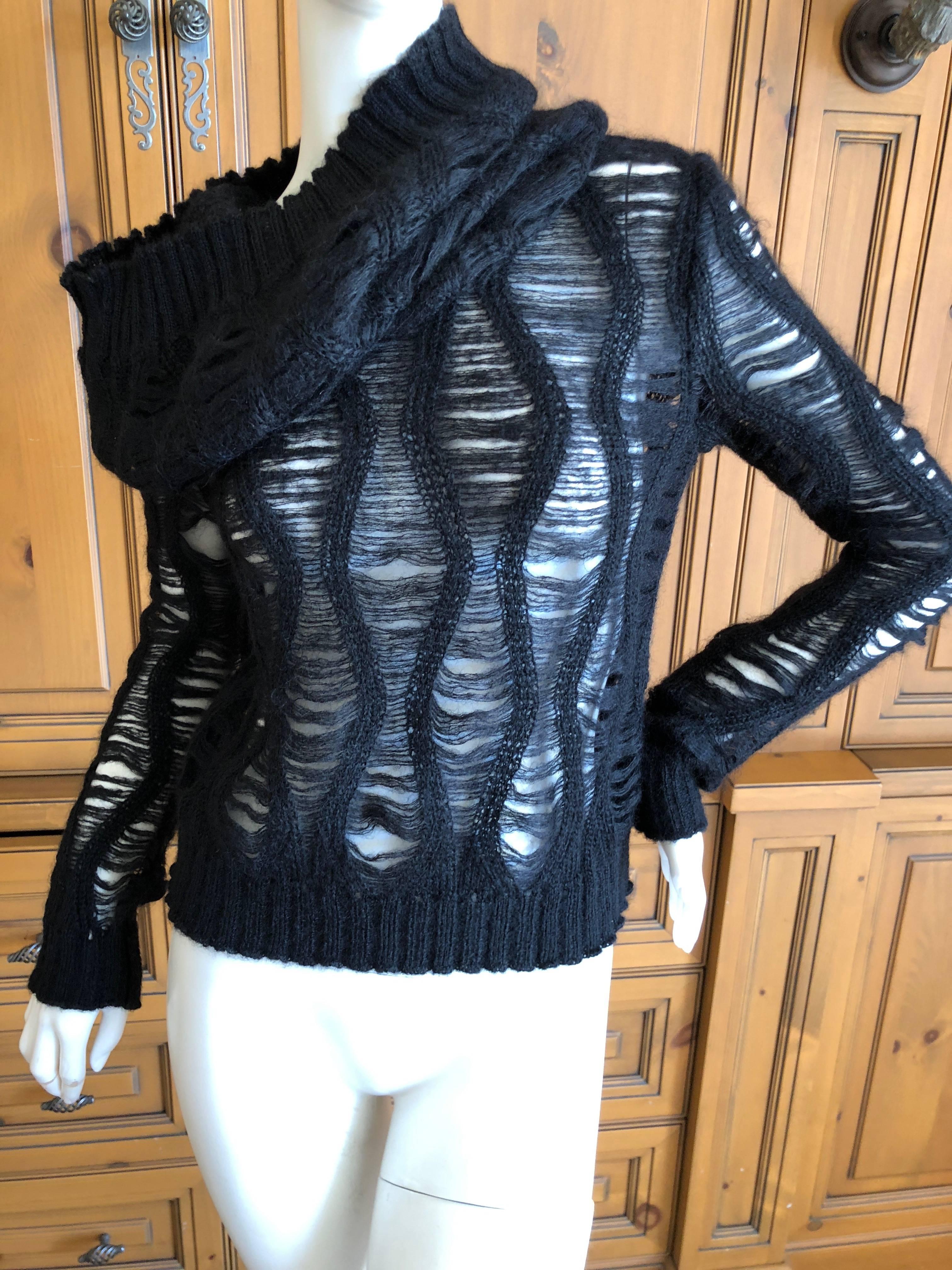 Women's Christian Dior by John Galliano Black Mohair Open Weave Cowl Neck Sweater  For Sale