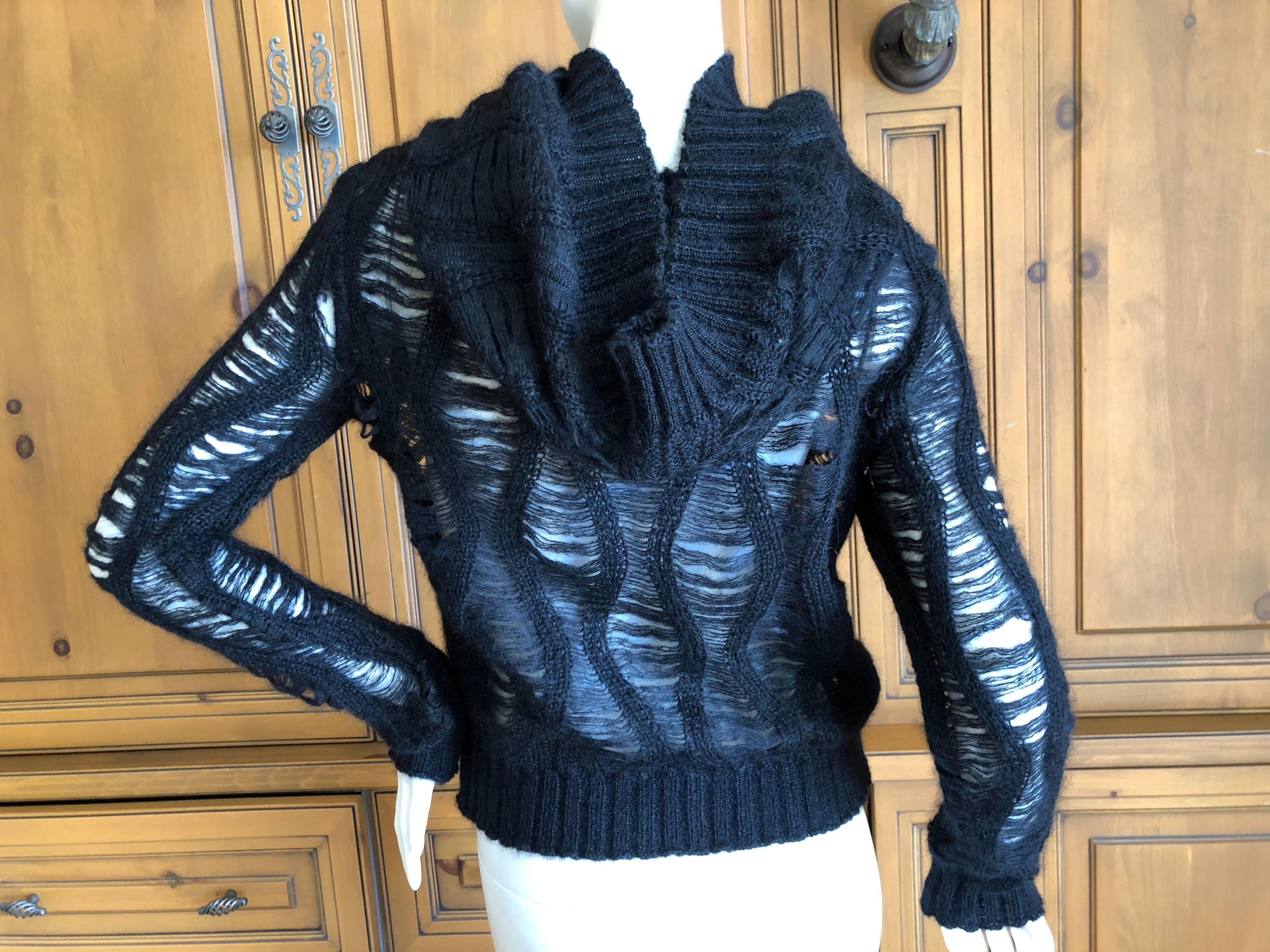 Christian Dior by John Galliano Black Mohair Open Weave Cowl Neck Sweater  For Sale 2