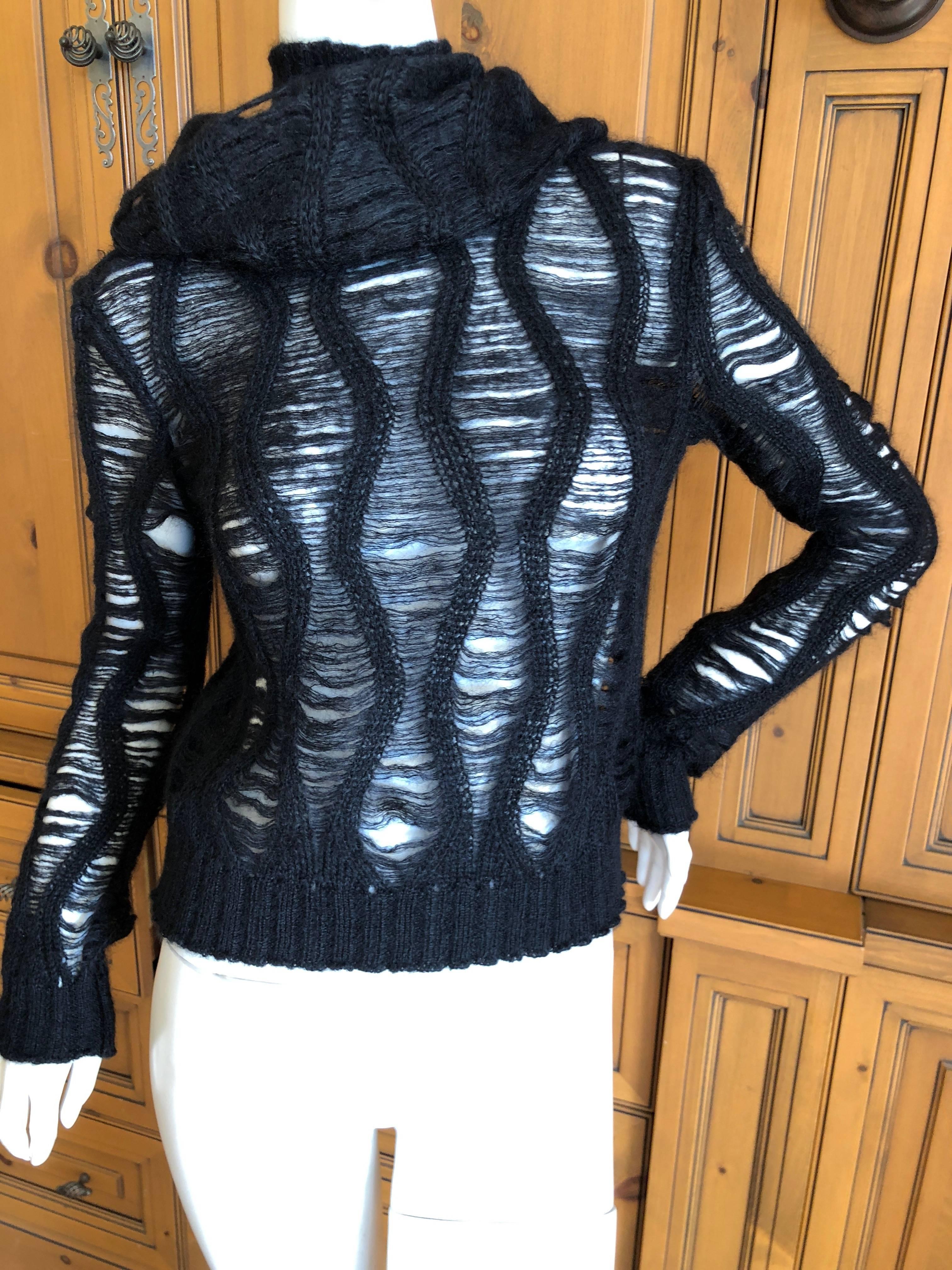 Christian Dior by John Galliano Black Mohair Open Weave Cowl Neck Sweater  For Sale 4