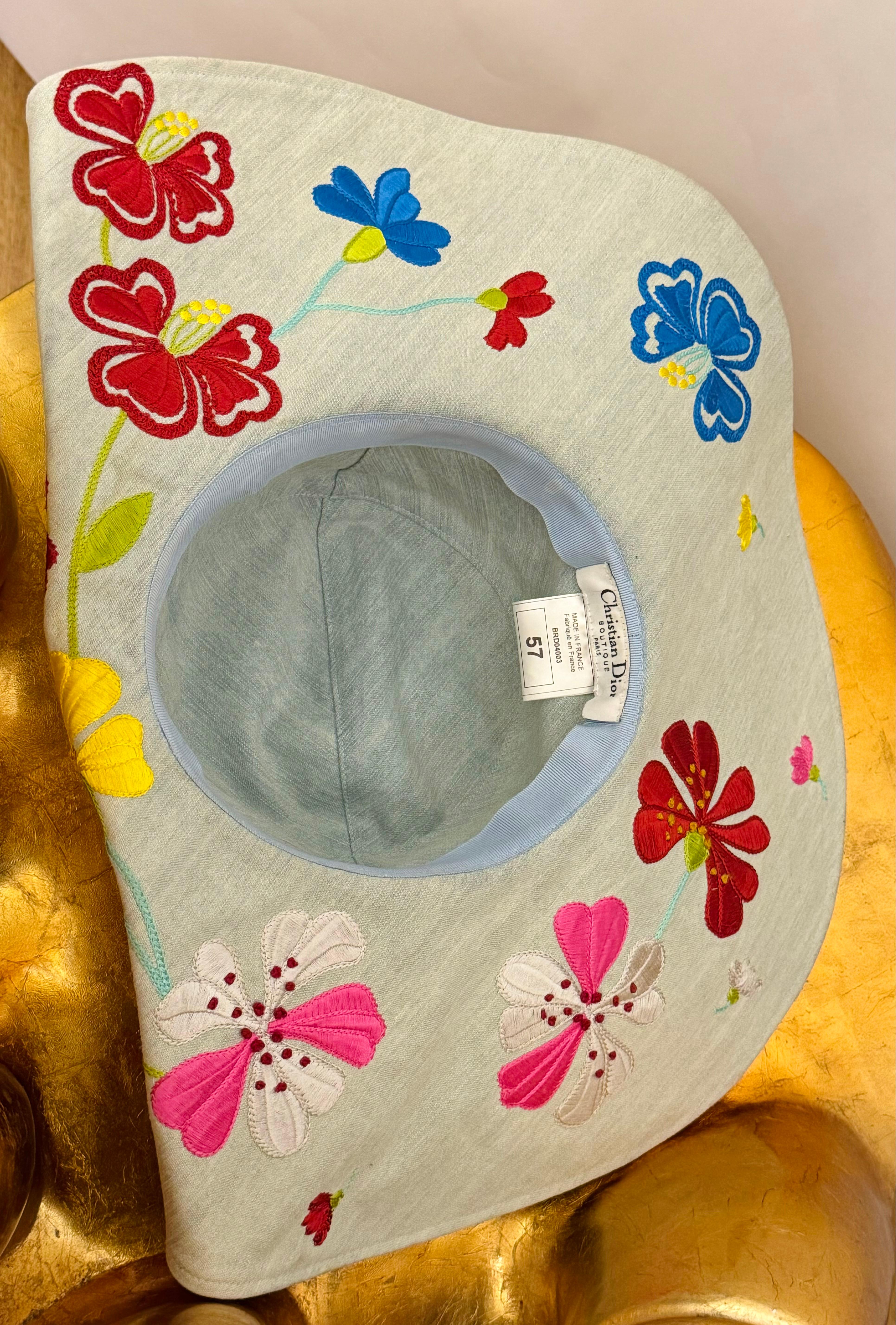 Rare Christian Dior by Galliano S/S 2005 runway denim flowers embroidery hat im Angebot 1