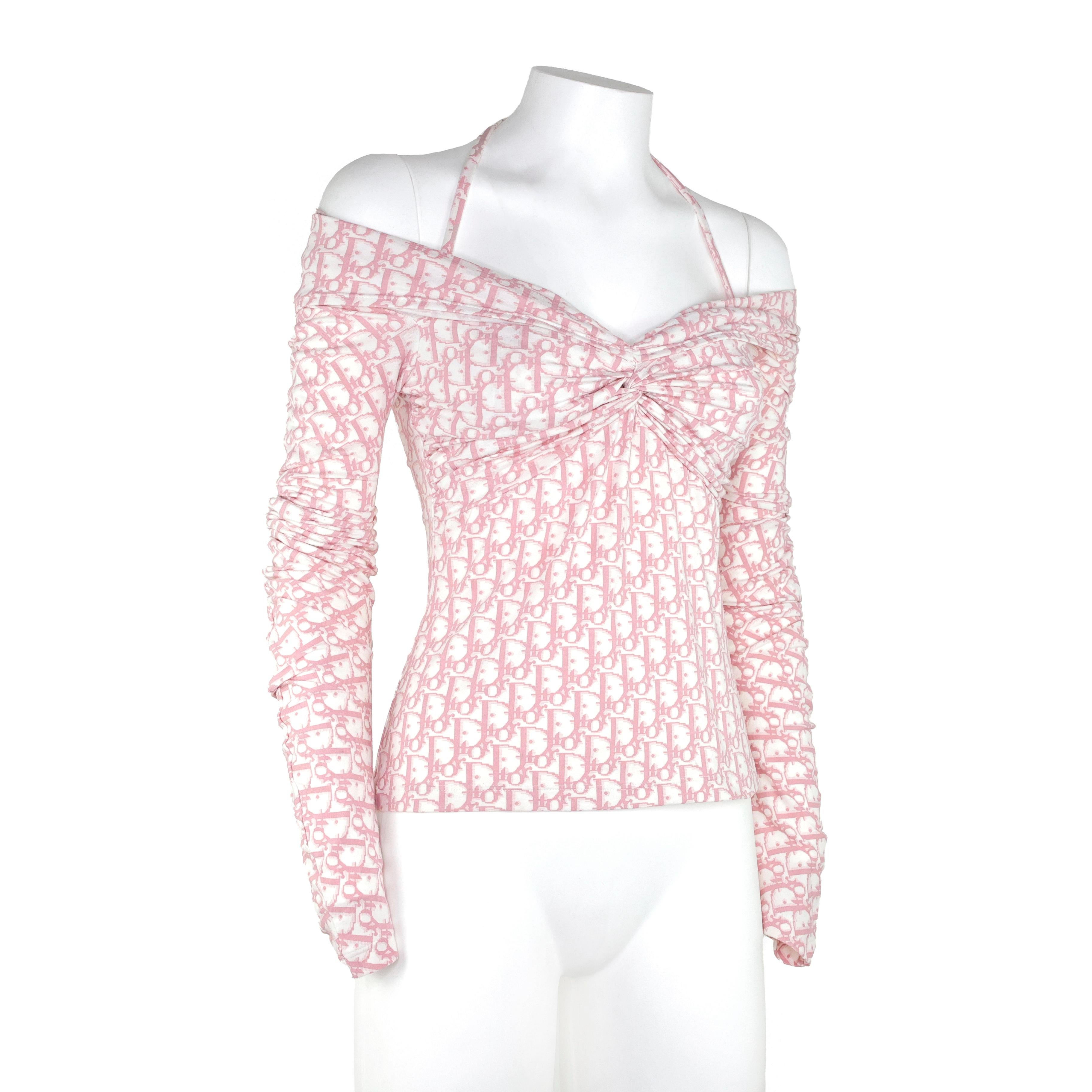 Beige Rare Christian Dior by John Galliano 2000 Diorissimo Pink Monogram Top For Sale