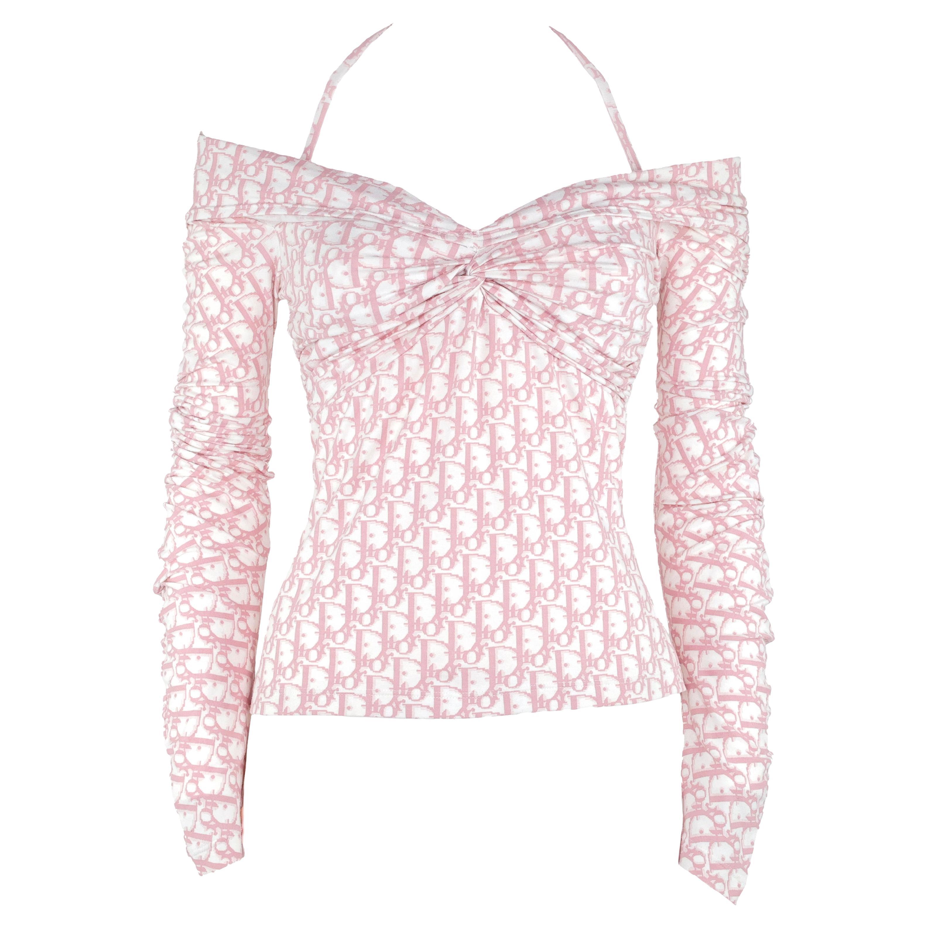 Rare Christian Dior by John Galliano 2000 Diorissimo Pink Monogram Top For Sale
