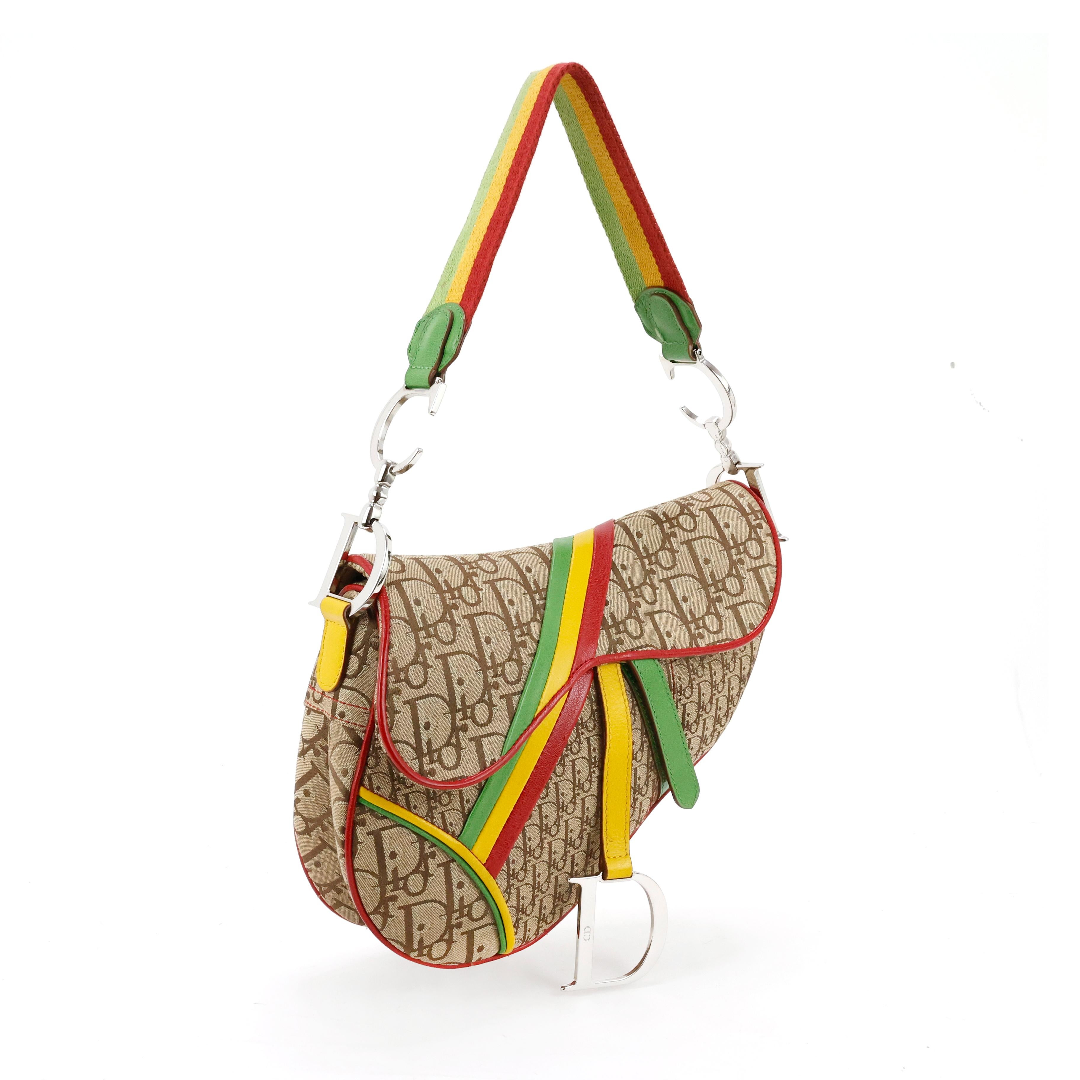 Brown Rare Christian Dior by John Galliano Rasta Saddle bag For Sale