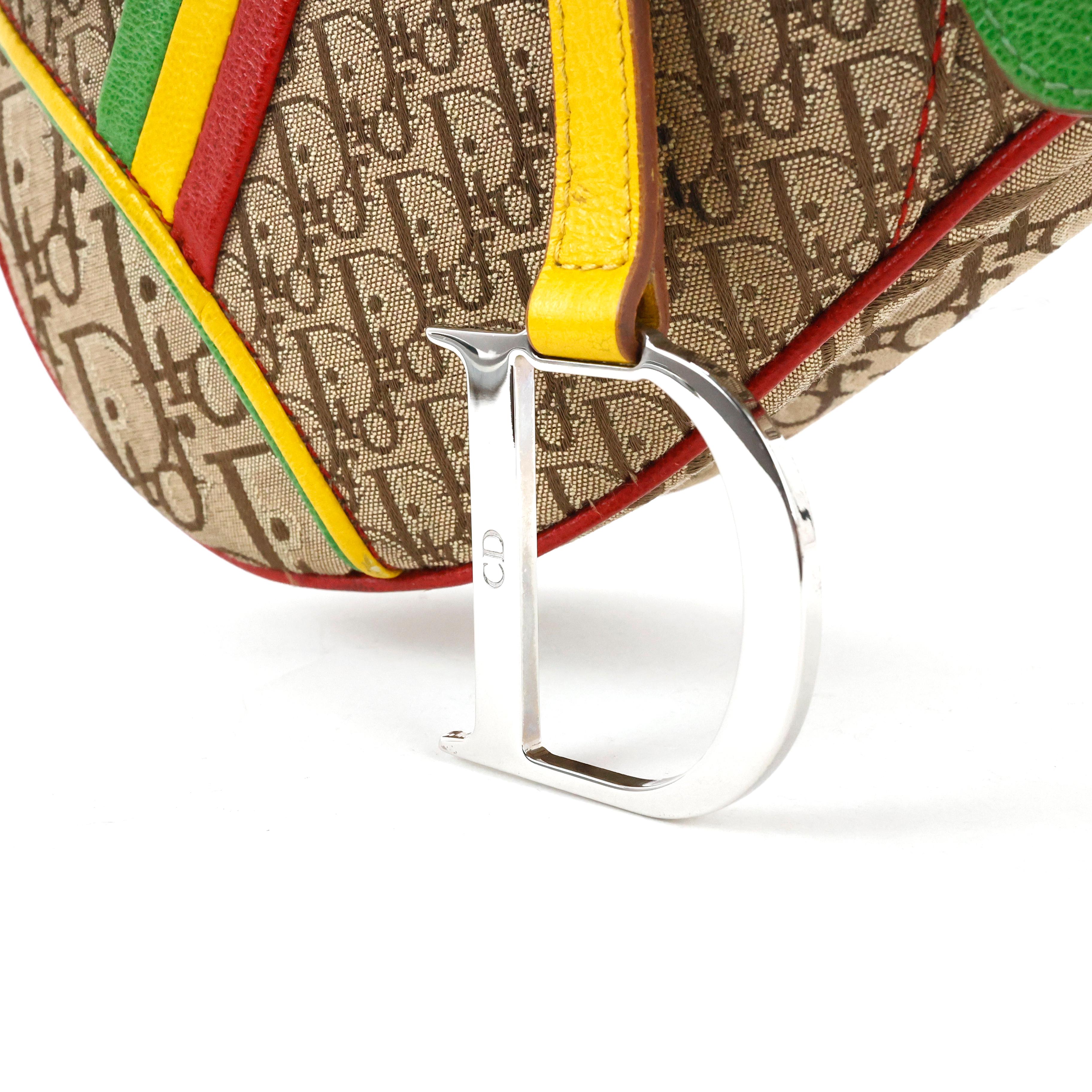 Rare Christian Dior by John Galliano Rasta Saddle bag For Sale 1