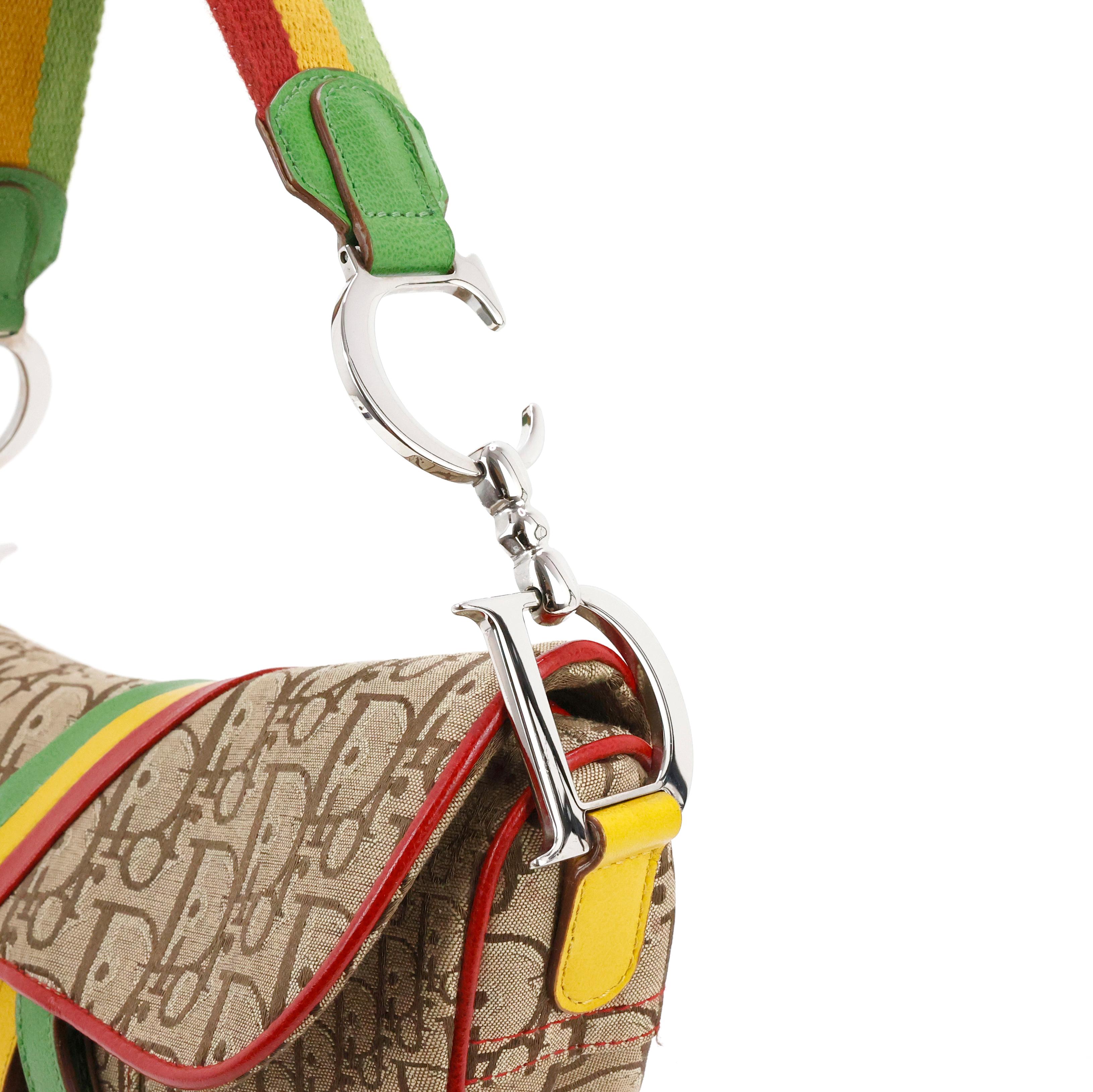 Rare Christian Dior by John Galliano Rasta Saddle bag For Sale 2