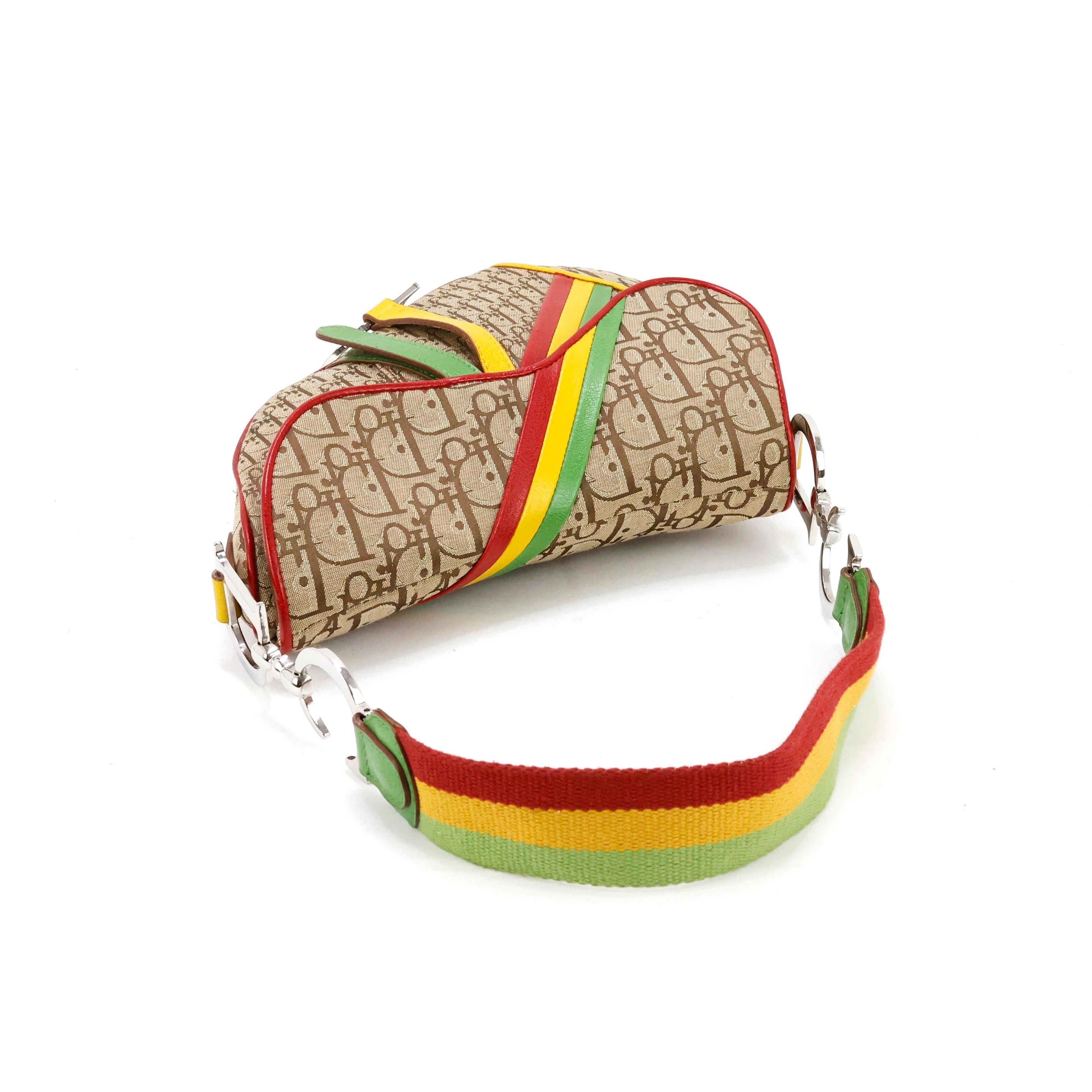 Rare Christian Dior by John Galliano Rasta Saddle bag For Sale 3