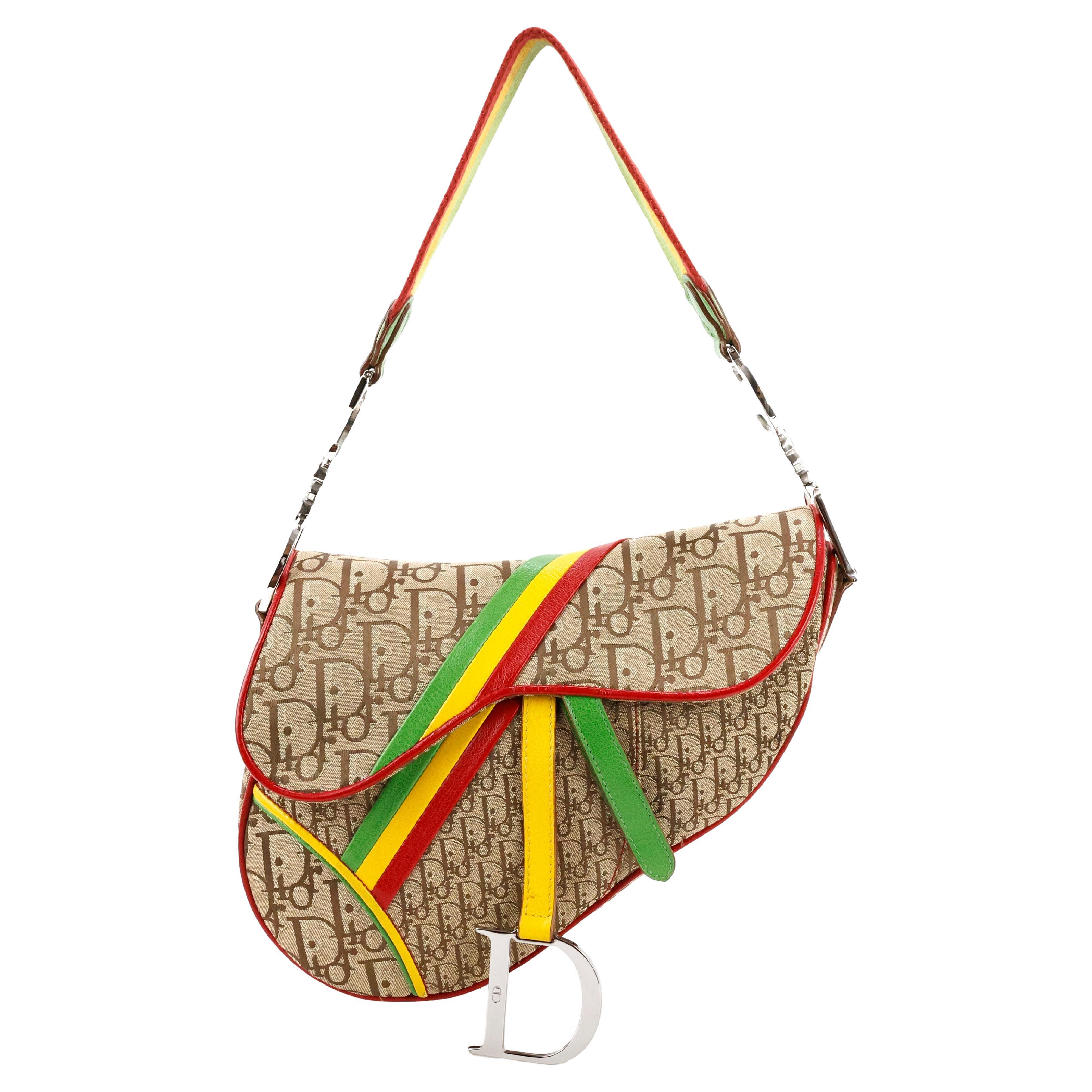 Rare Christian Dior by John Galliano Rasta Saddle bag For Sale