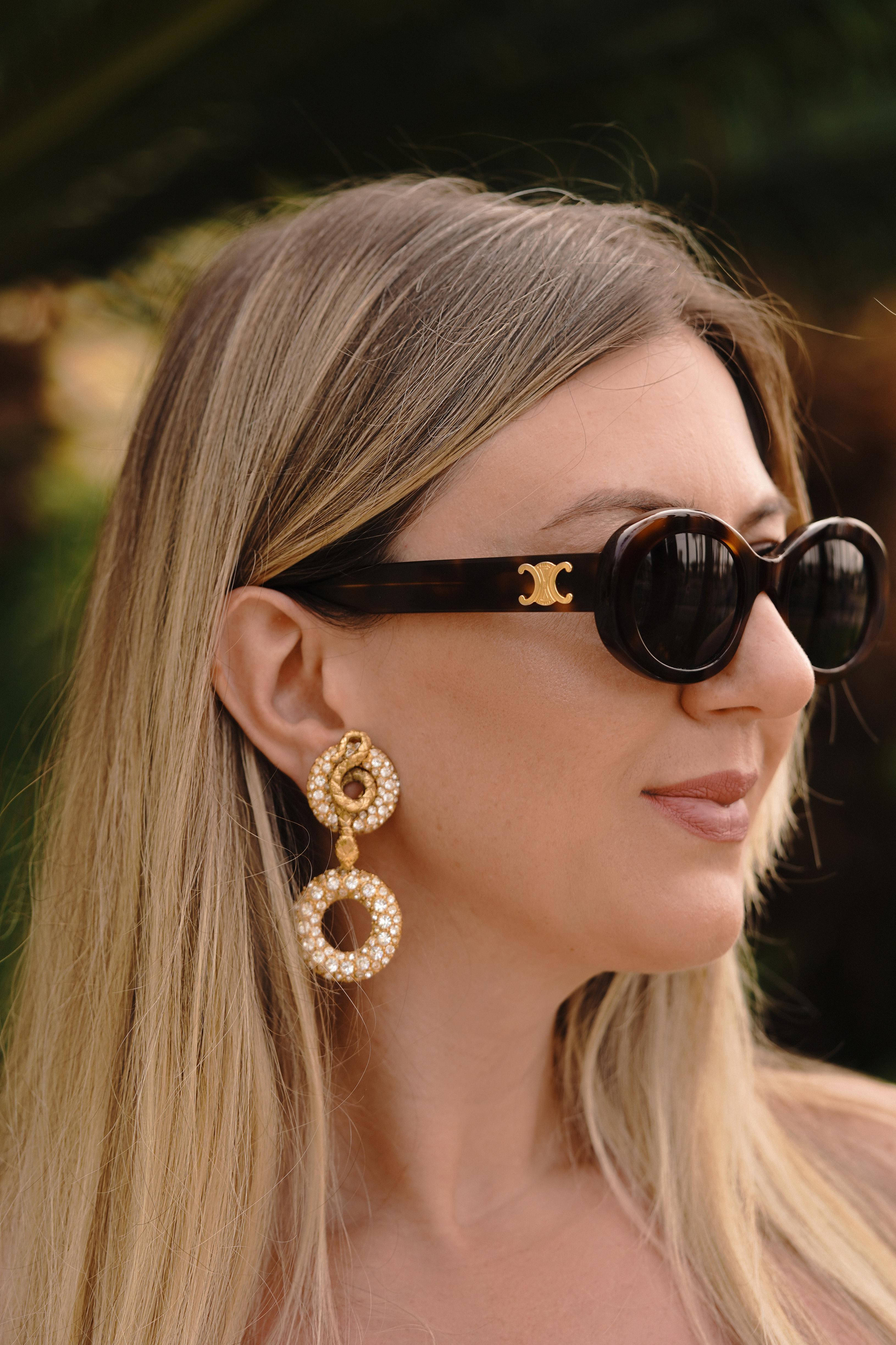 Rari orecchini a clip in serpente e pavé di cristalli di Christian Dior Couture, anni '90, Runway Mod in vendita 5