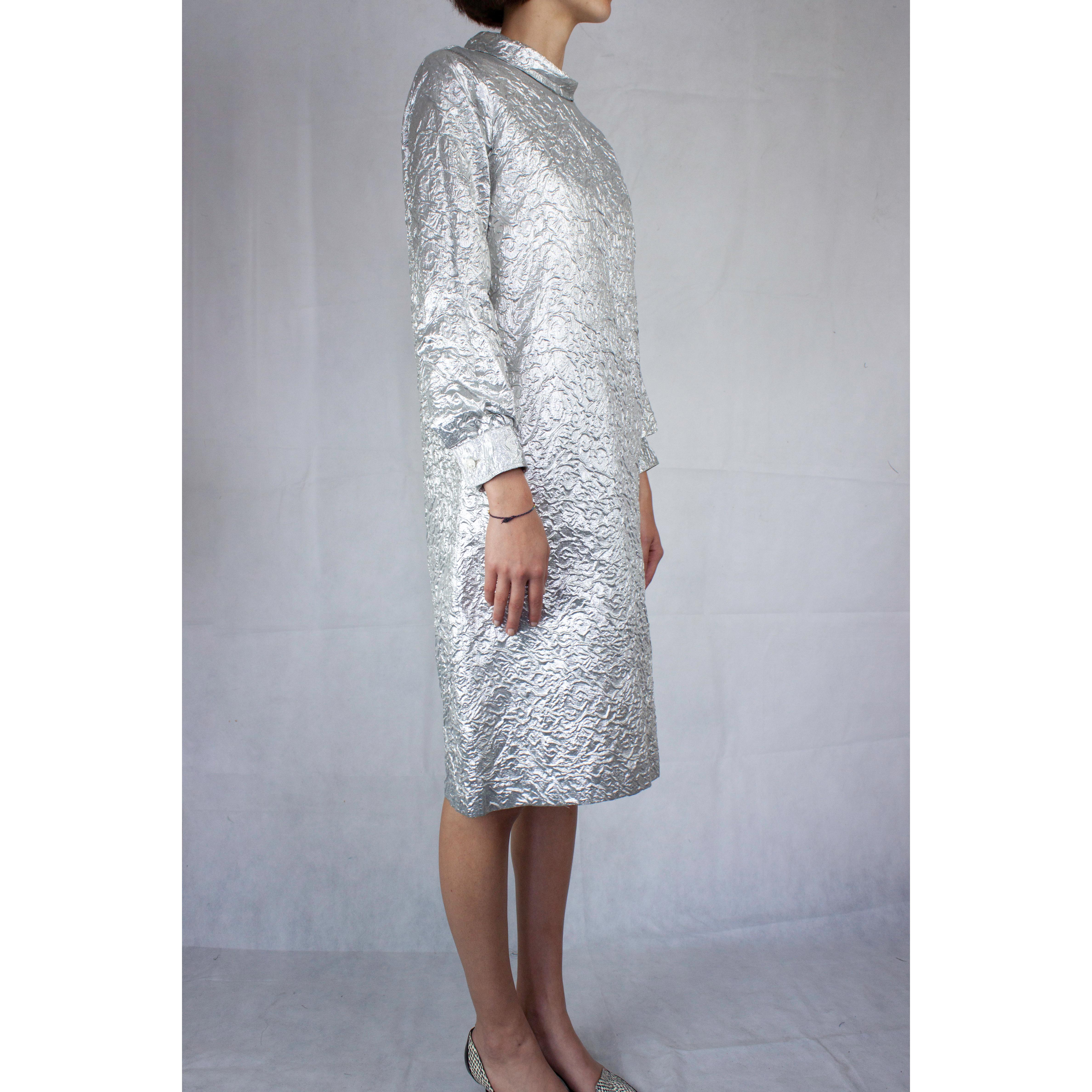 Gray Rare Christian Dior crushed metallic shift evening dress. circa 1960s