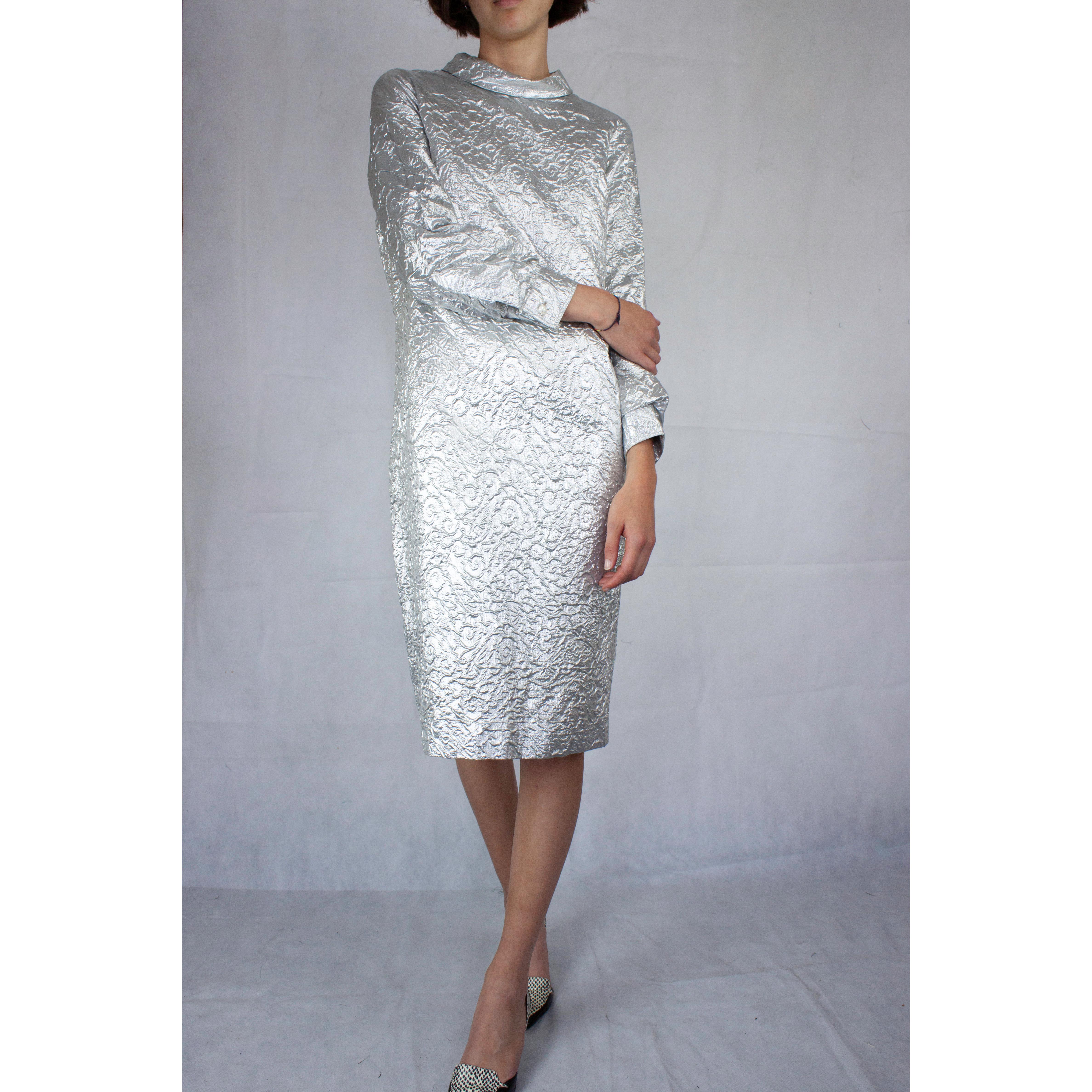 Women's Rare Christian Dior crushed metallic shift evening dress. circa 1960s