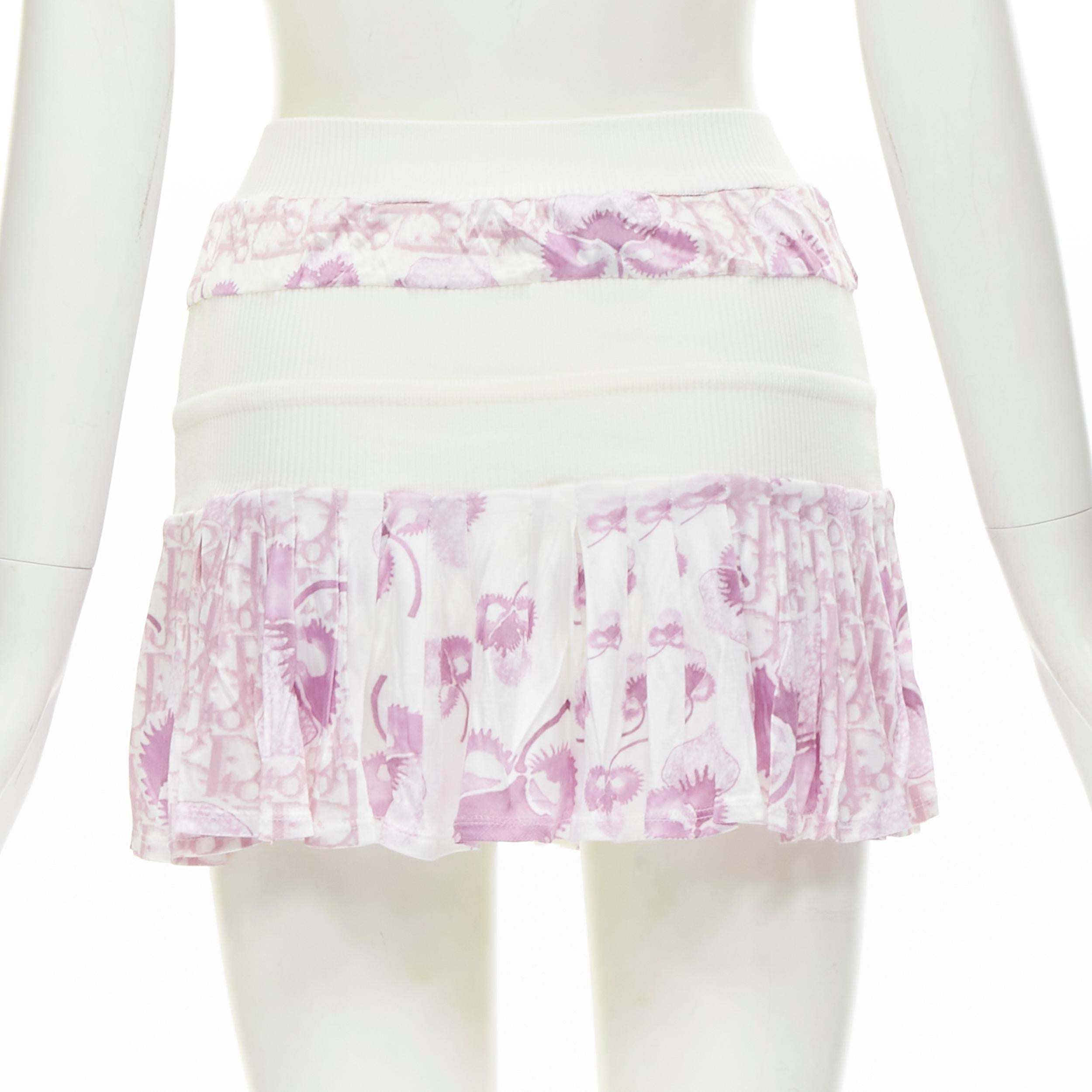 rare CHRISTIAN DIOR Galliano Y2K pink Cherry Blossom Oblique monogram skirt XS In Excellent Condition In Hong Kong, NT