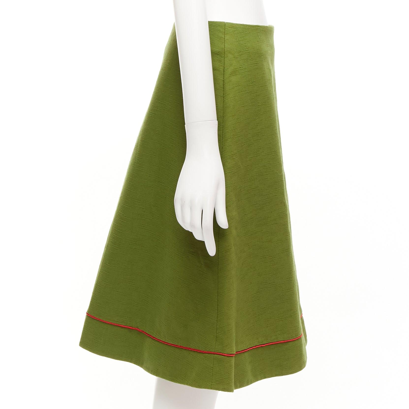 Brown rare CHRISTIAN DIOR John Galliano 1999 Communist green pique Aline skirt FR40 L For Sale