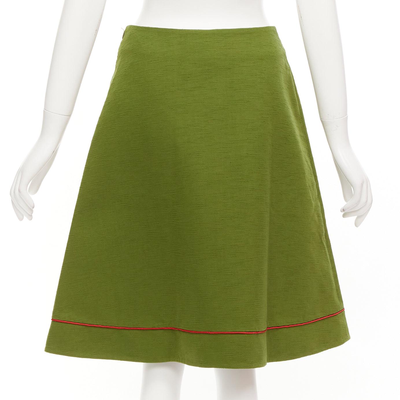 rare CHRISTIAN DIOR John Galliano 1999 Communist green pique Aline skirt FR40 L In New Condition For Sale In Hong Kong, NT