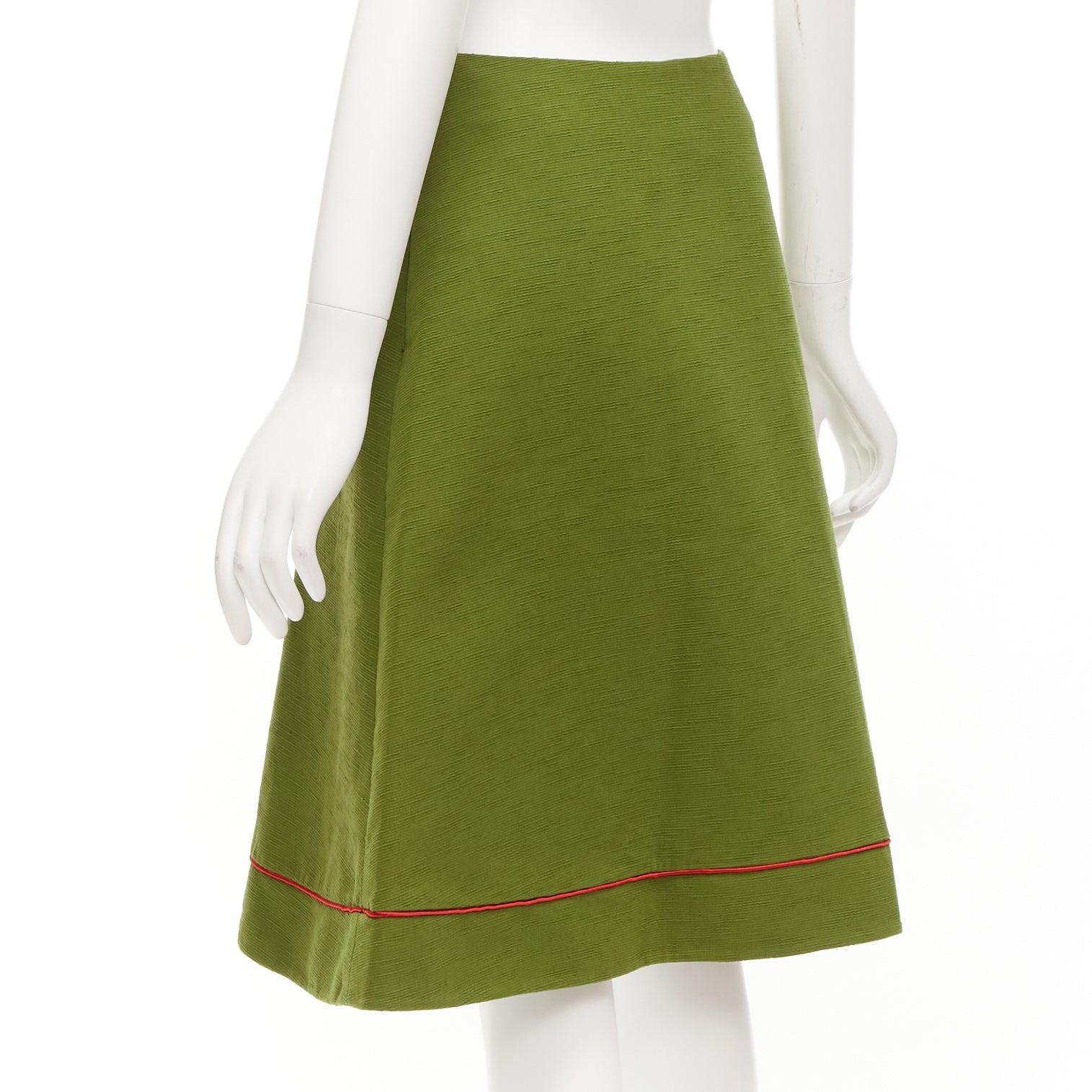 Women's rare CHRISTIAN DIOR John Galliano 1999 Communist green pique Aline skirt FR40 L For Sale