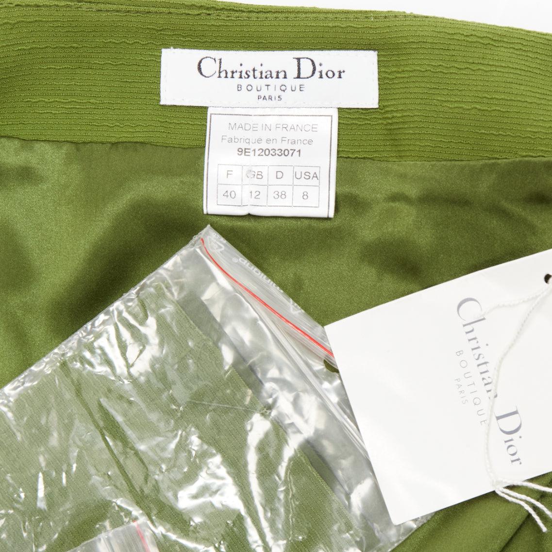 rare CHRISTIAN DIOR John Galliano 1999 Communist green pique Aline skirt FR40 L For Sale 3