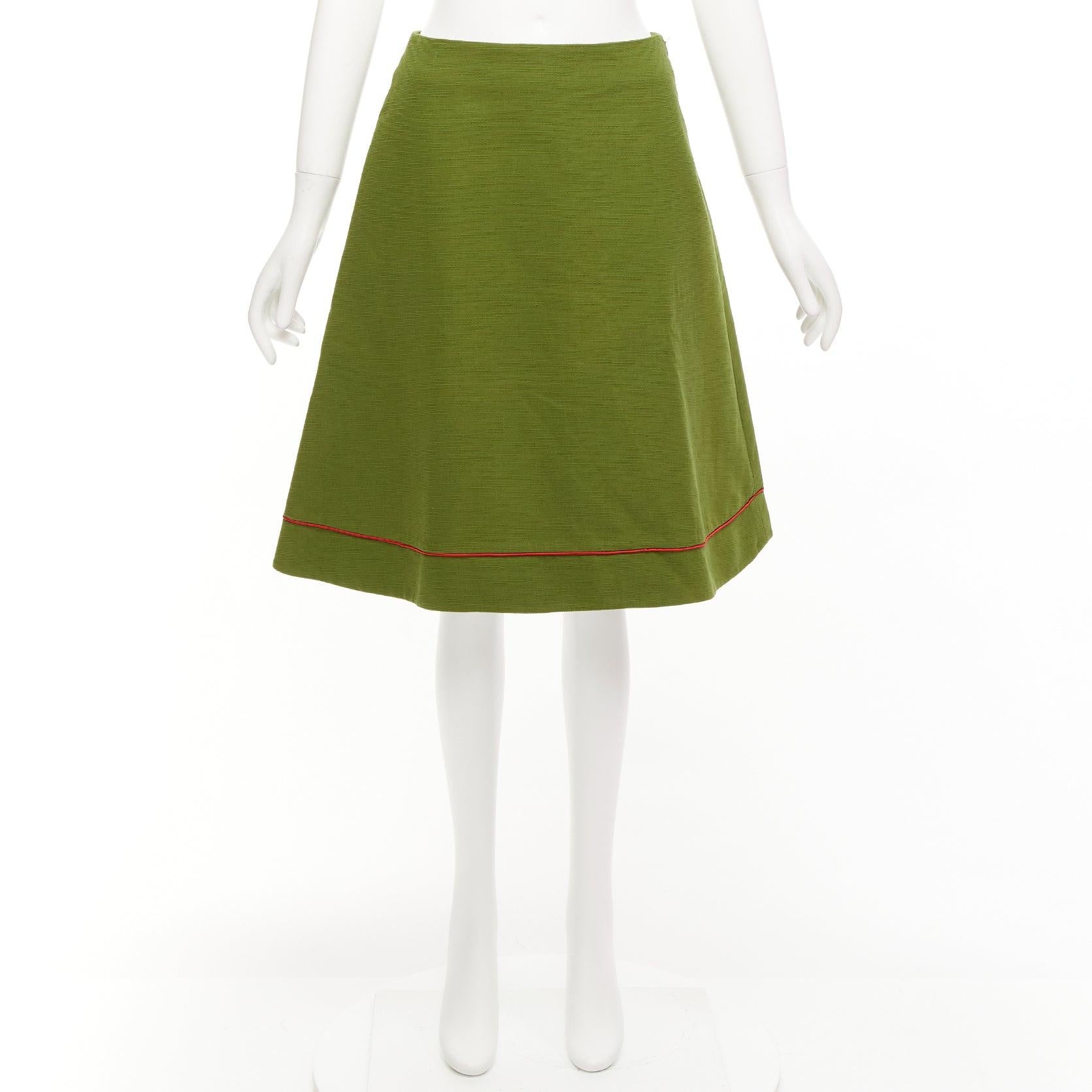 rare CHRISTIAN DIOR John Galliano 1999 Communist green pique Aline skirt FR40 L For Sale 4
