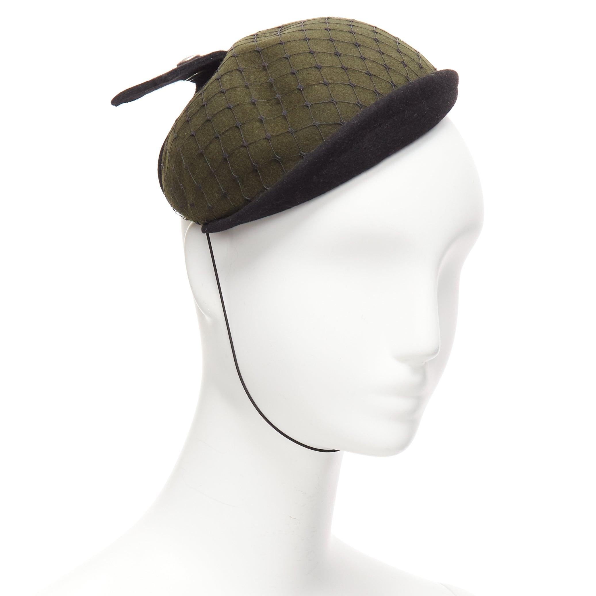 Gray rare CHRISTIAN DIOR John Galliano 1999 Communist green wool fascinator hat