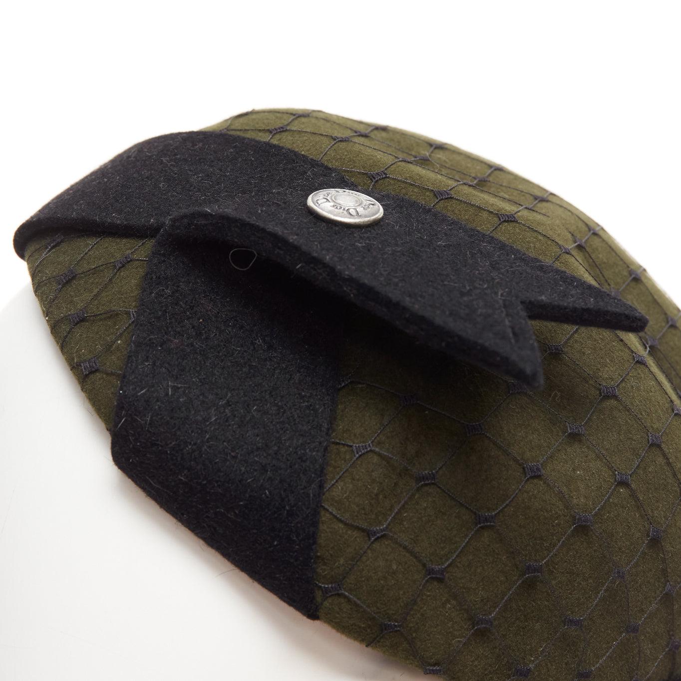 rare CHRISTIAN DIOR John Galliano 1999 Communist green wool fascinator hat 2