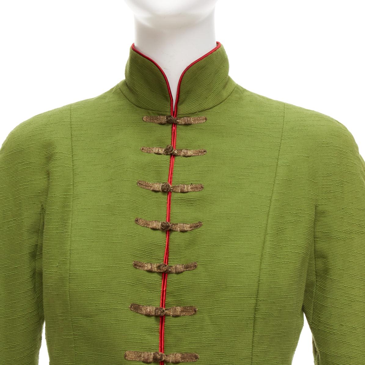 rare CHRISTIAN DIOR John Galliano 1999 Mao Communist green skirt suit FR36/38 For Sale 5
