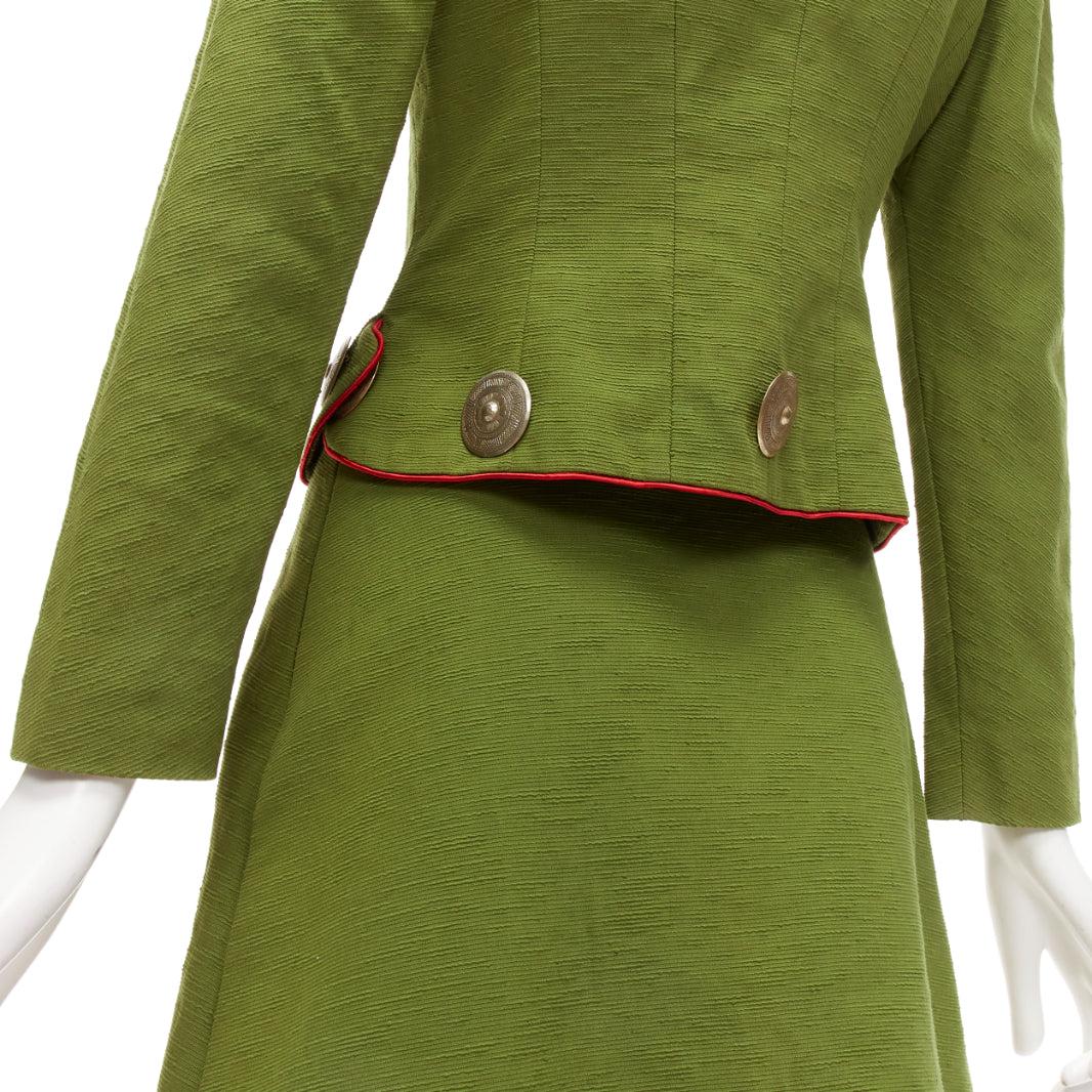 rare CHRISTIAN DIOR John Galliano 1999 Mao Communist green skirt suit FR36/38 For Sale 7
