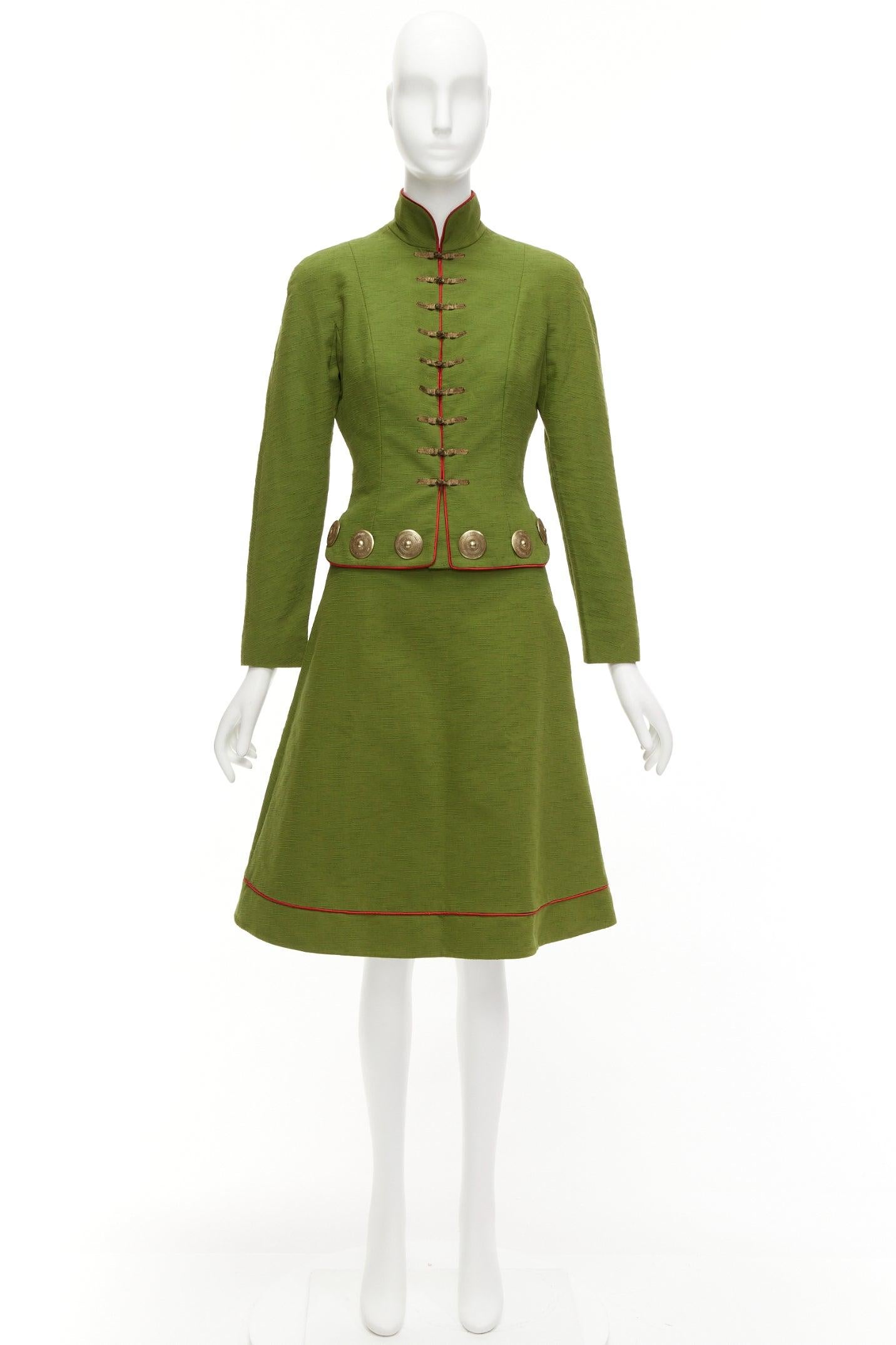 rare CHRISTIAN DIOR John Galliano 1999 Mao Communist green skirt suit FR36/38 For Sale 9