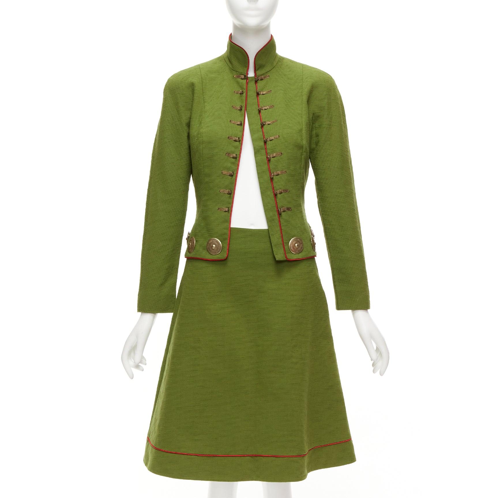Brown rare CHRISTIAN DIOR John Galliano 1999 Mao Communist green skirt suit FR36/38 For Sale