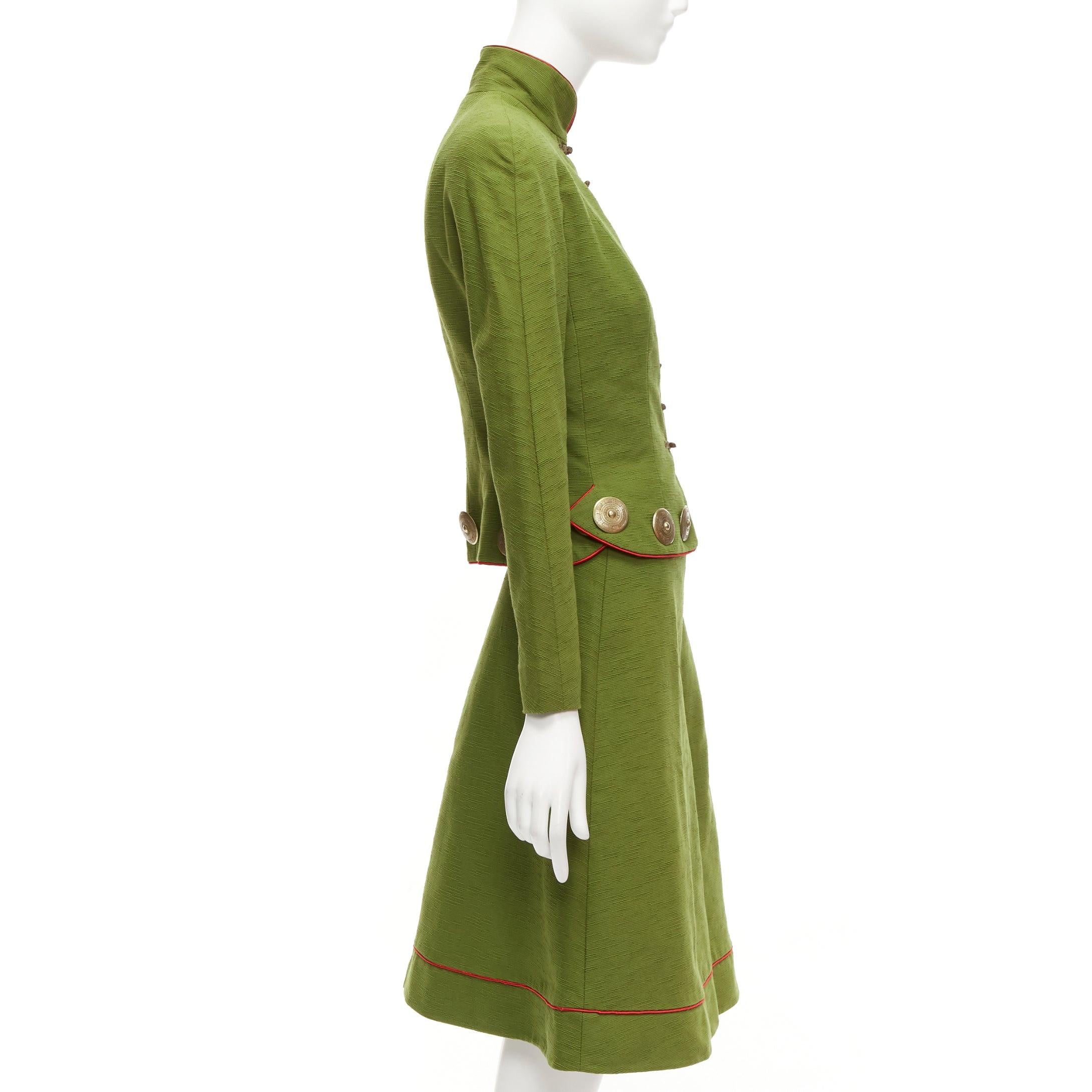 Women's rare CHRISTIAN DIOR John Galliano 1999 Mao Communist green skirt suit FR36/38 For Sale