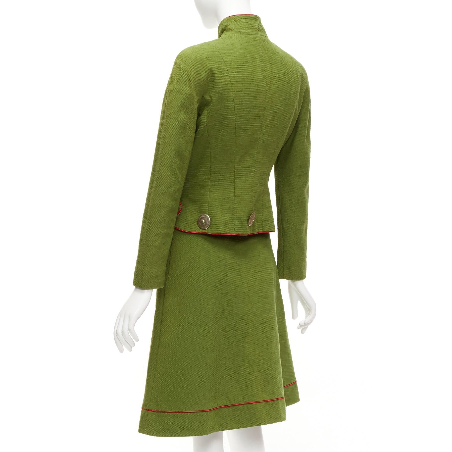 rare CHRISTIAN DIOR John Galliano 1999 Mao Communist green skirt suit FR36/38 For Sale 2