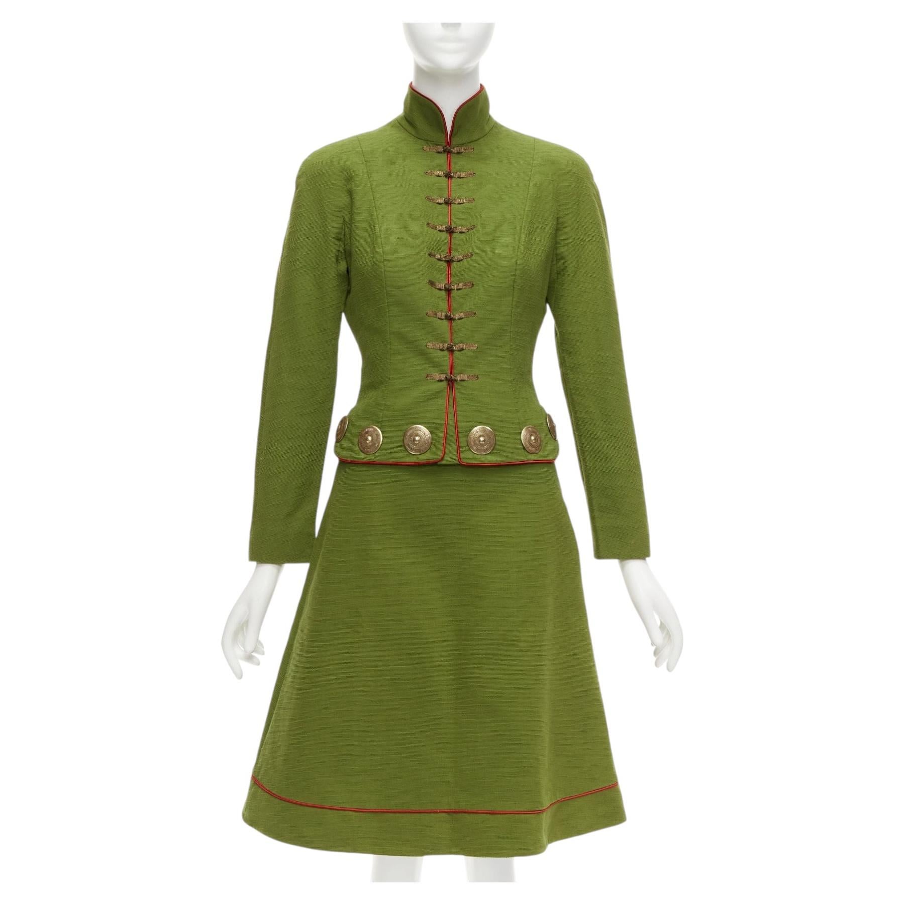 rare CHRISTIAN DIOR John Galliano 1999 Mao Communist green skirt suit FR36/38 For Sale