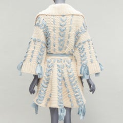 rare CHRISTIAN DIOR John Galliano 2010 Runway blue ribbon beige cardigan coat XS