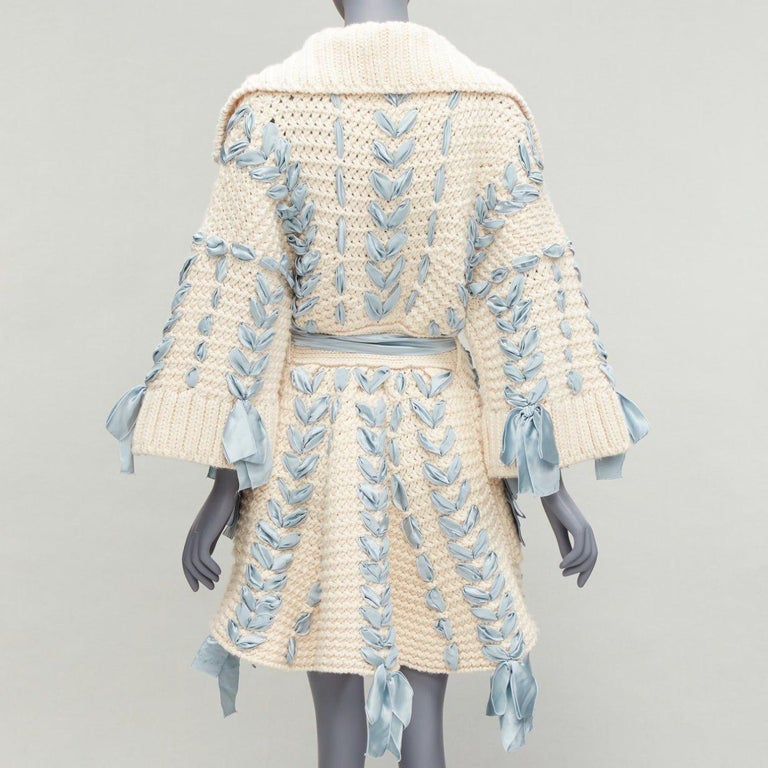 rare CHRISTIAN DIOR John Galliano 2010 Runway blue ribbon beige 
