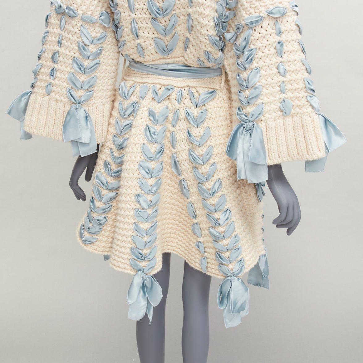 rare CHRISTIAN DIOR John Galliano 2010 Runway blue ribbon beige cardigan coat XS 4